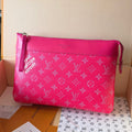 LV Pochette Voyaye Souple Clutch Bag Rose Red Monogram Eclipse Canvas 275169