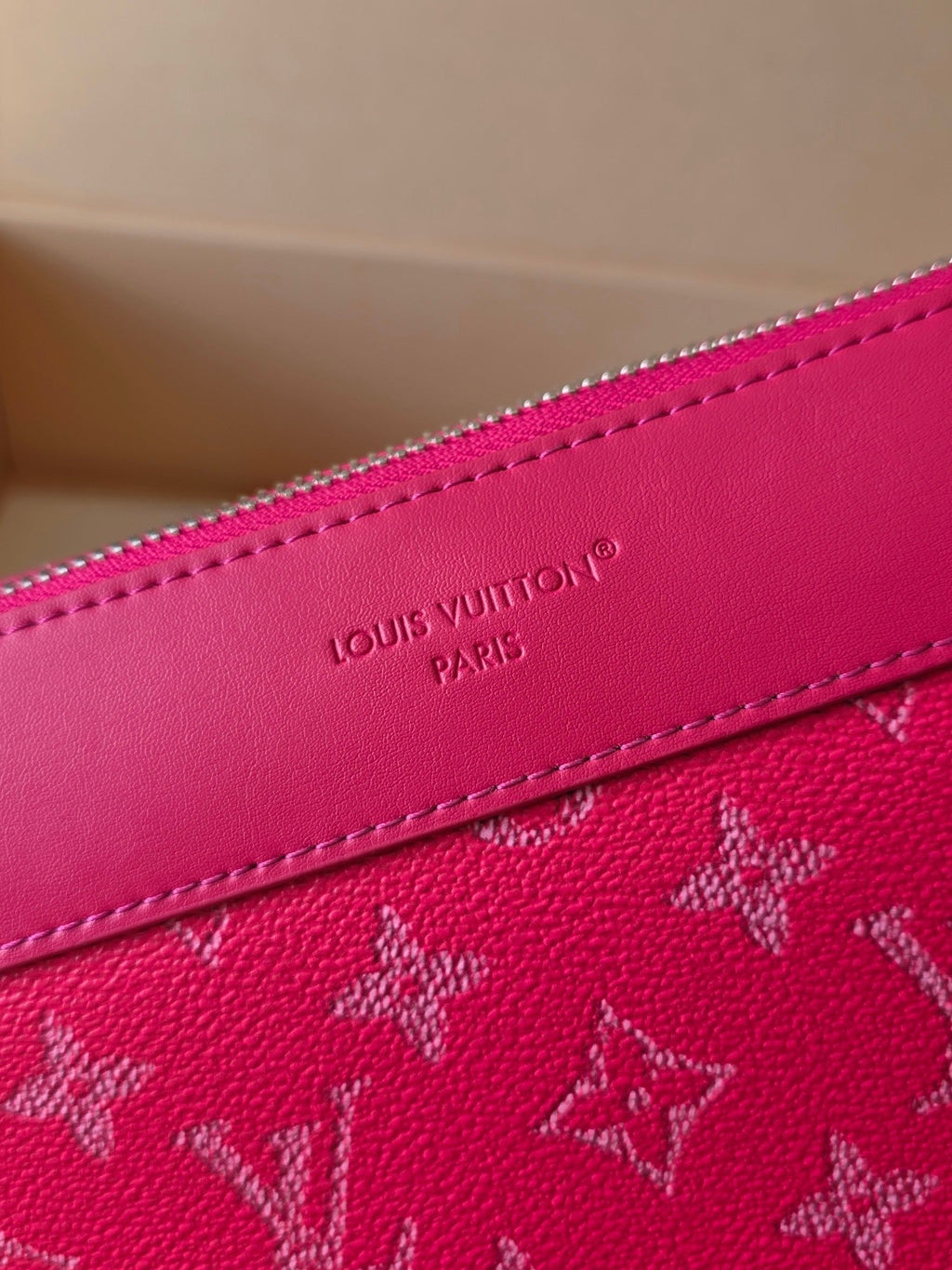 LV Pochette Voyaye Souple Clutch Bag Rose Red Monogram Eclipse Canvas 275169