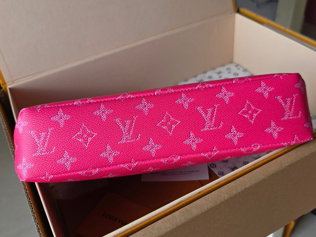 LV Pochette Voyaye Souple Clutch Bag Rose Red Monogram Eclipse Canvas 275169