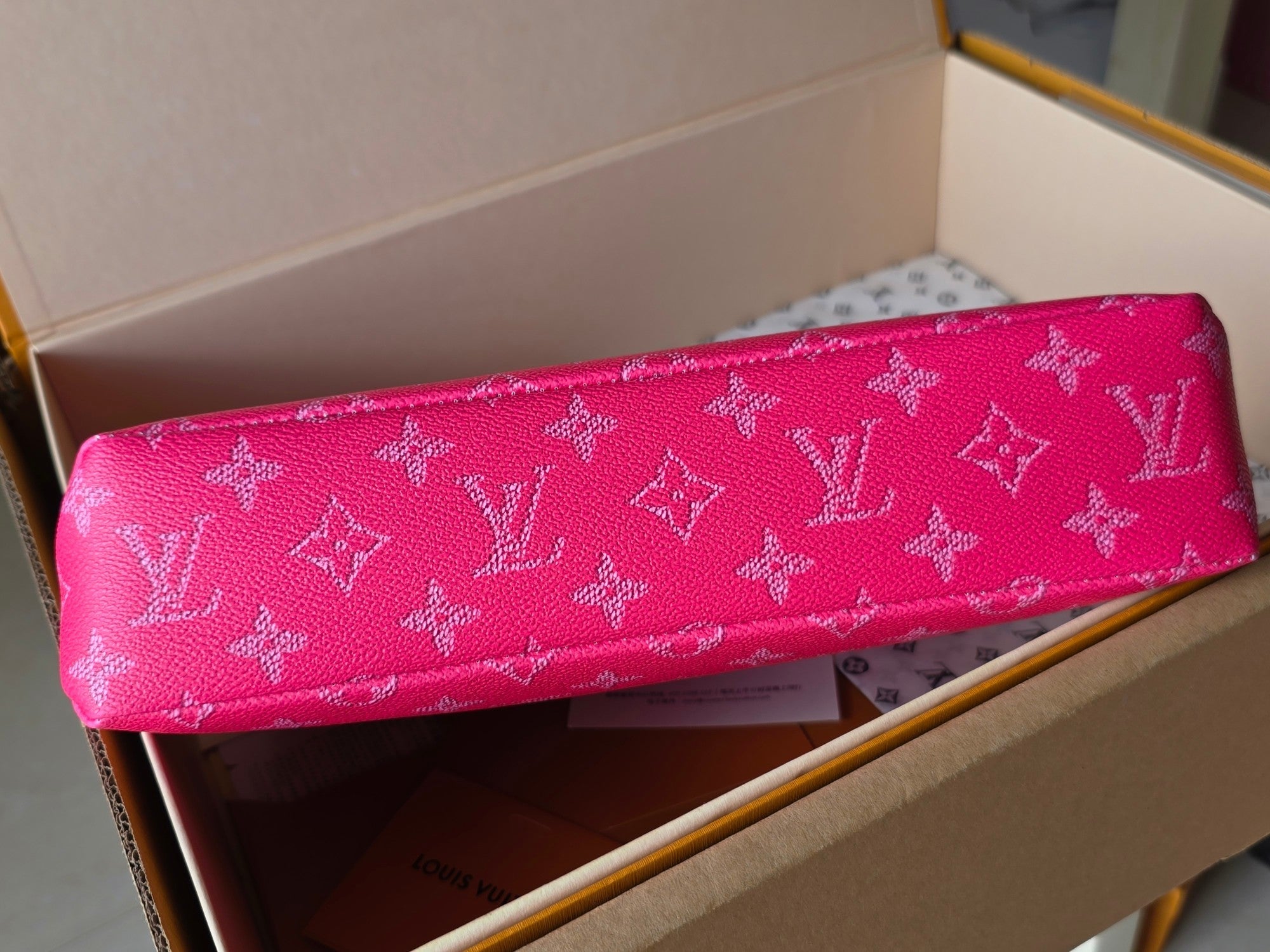 LV Pochette Voyaye Souple Clutch Bag Rose Red Monogram Eclipse Canvas 275169