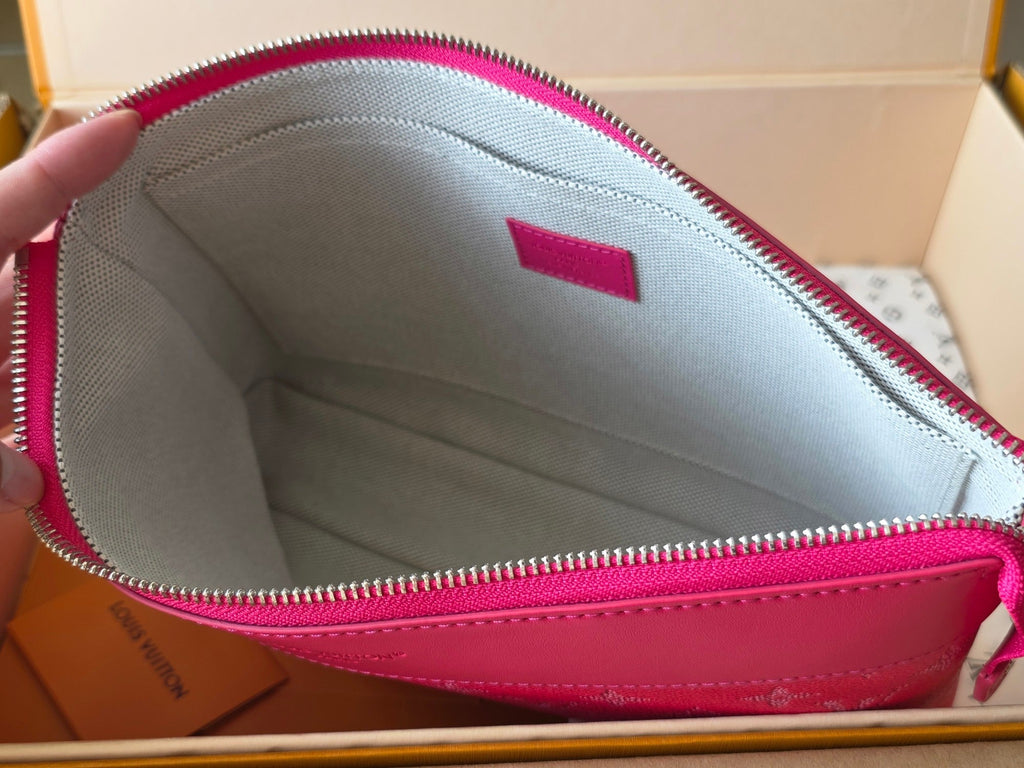 LV Pochette Voyaye Souple Clutch Bag Rose Red Monogram Eclipse Canvas 275169