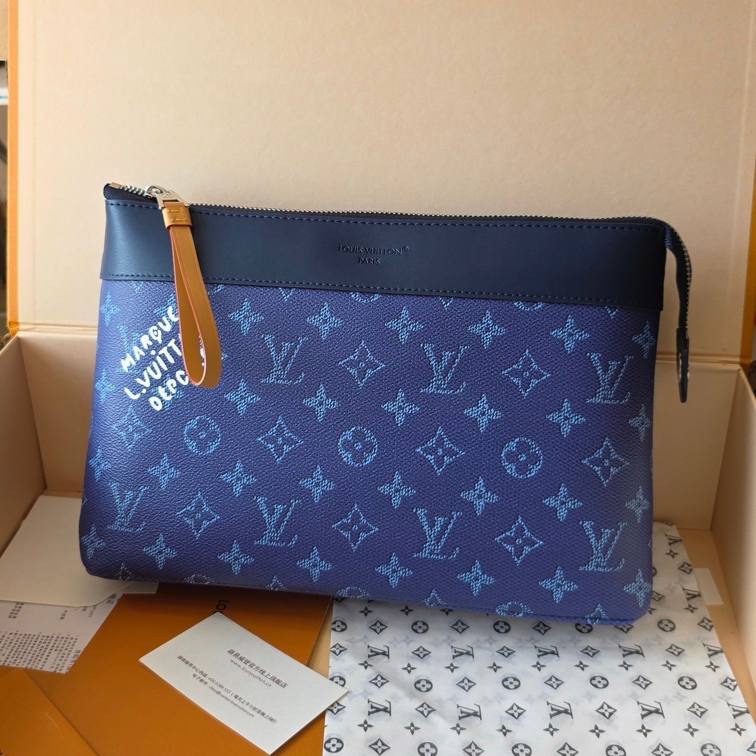 LV Pochette Voyaye Souple Clutch Bag Blue Monogram Eclipse Canvas 275170