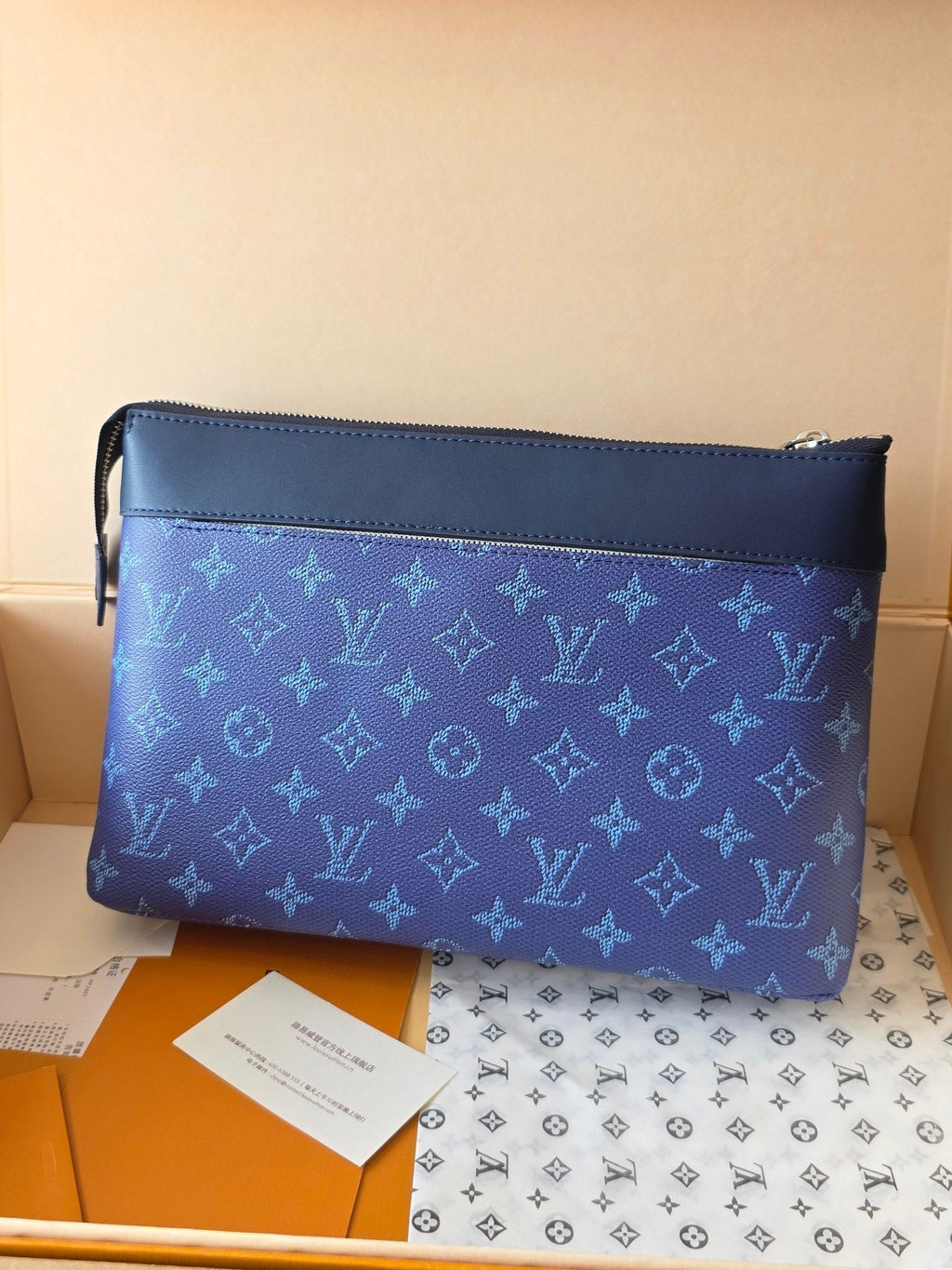 LV Pochette Voyaye Souple Clutch Bag Blue Monogram Eclipse Canvas 275170