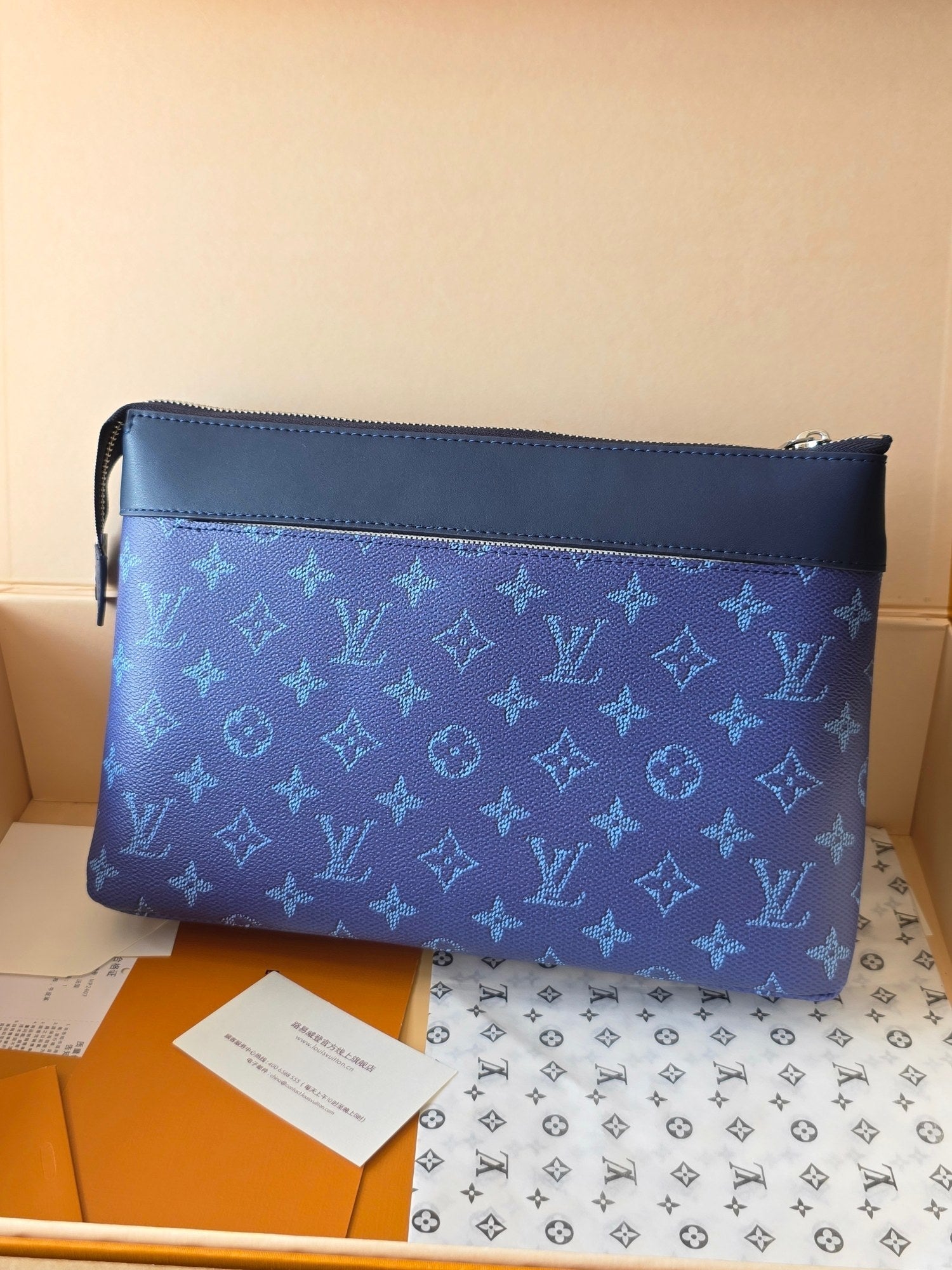 LV Pochette Voyaye Souple Clutch Bag Blue Monogram Eclipse Canvas 275170