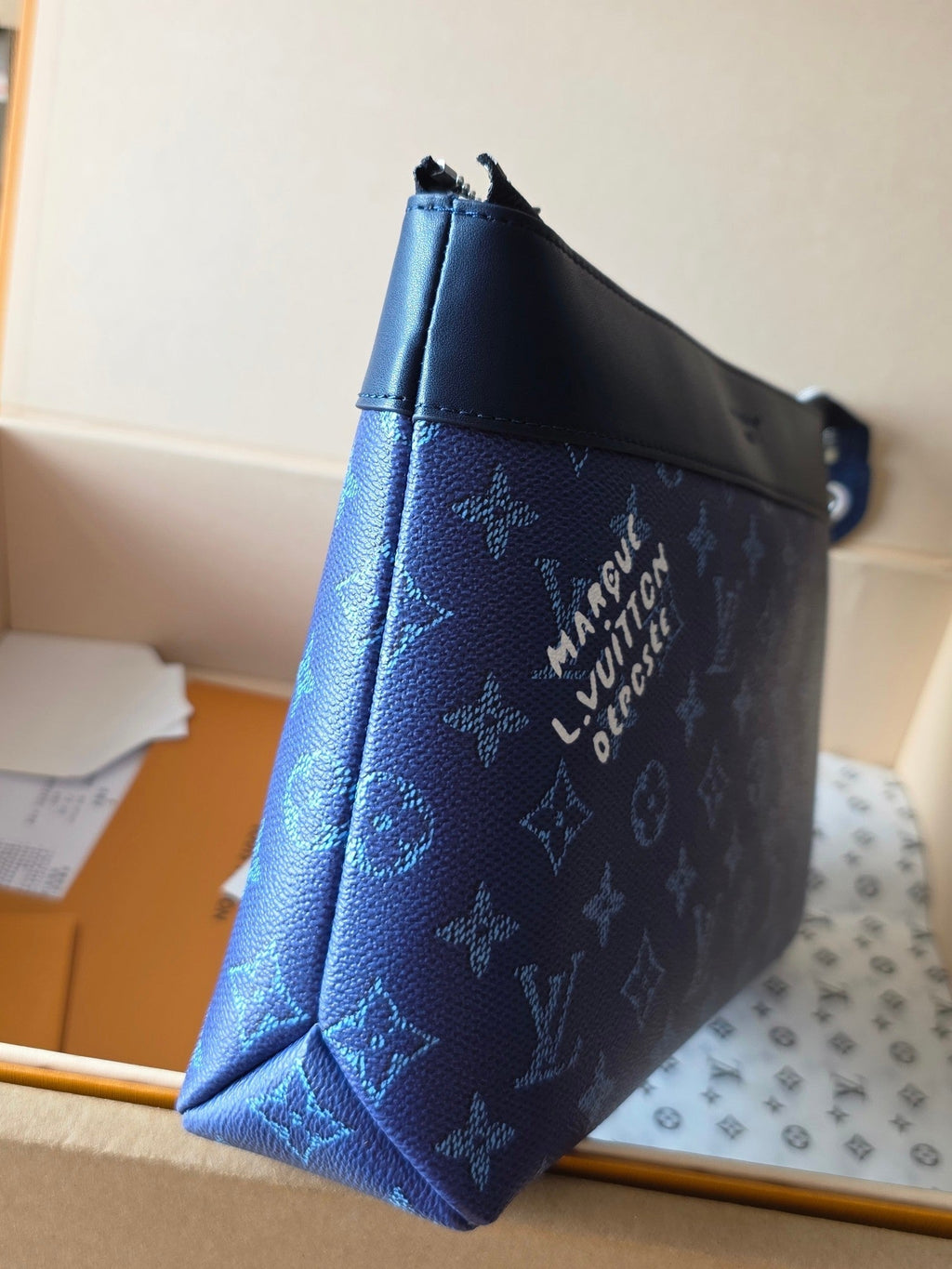 LV Pochette Voyaye Souple Clutch Bag Blue Monogram Eclipse Canvas 275170
