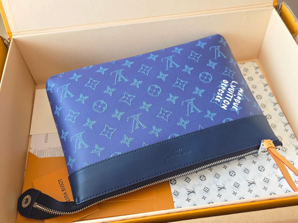 LV Pochette Voyaye Souple Clutch Bag Blue Monogram Eclipse Canvas 275170