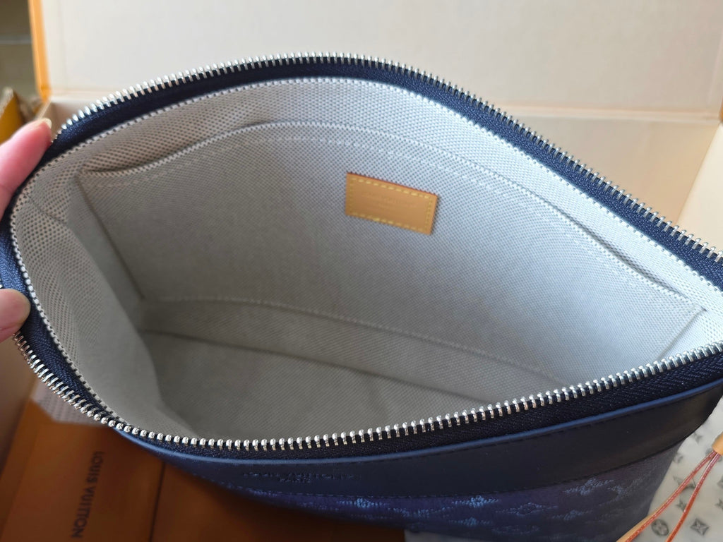 LV Pochette Voyaye Souple Clutch Bag Blue Monogram Eclipse Canvas 275170