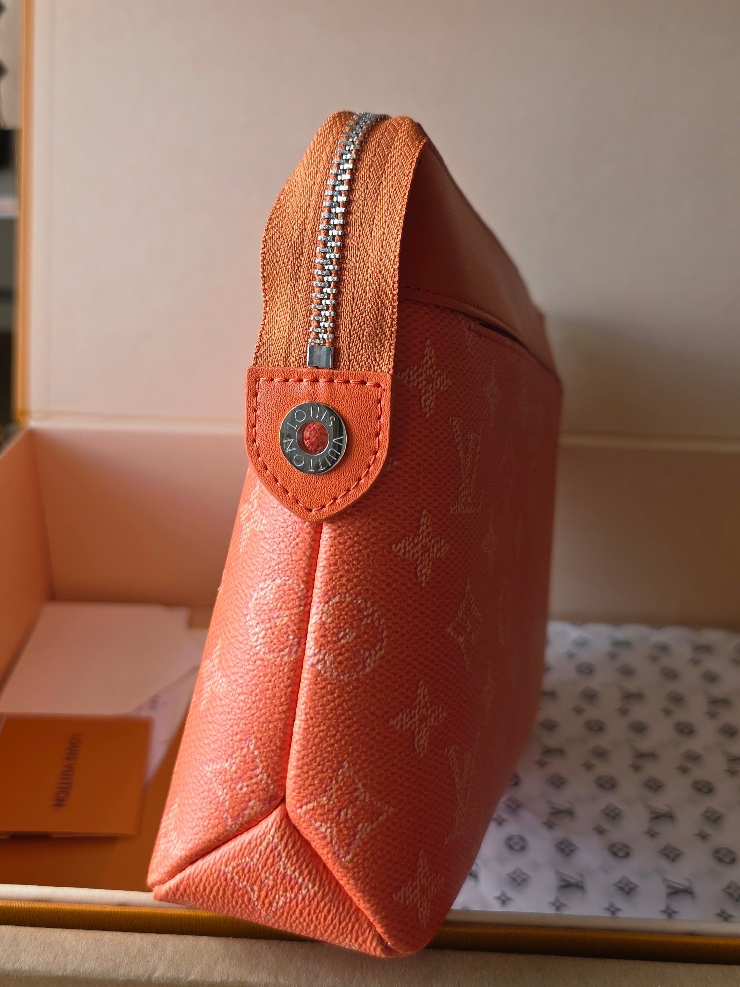 LV Pochette Voyaye Souple Clutch Bag Orange Monogram Eclipse Canvas 275171