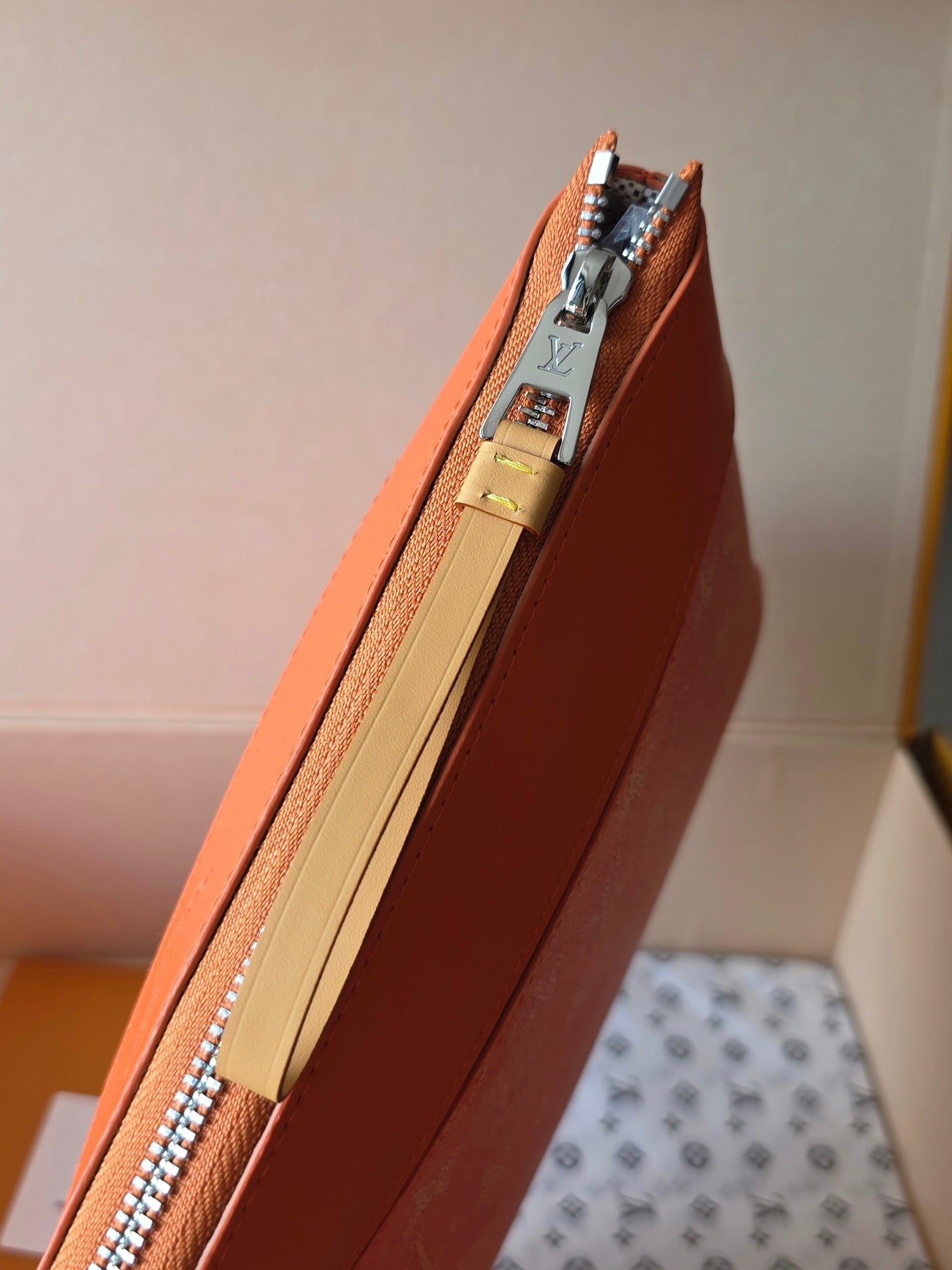 LV Pochette Voyaye Souple Clutch Bag Orange Monogram Eclipse Canvas 275171