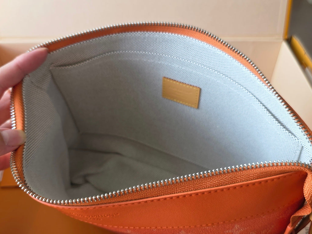 LV Pochette Voyaye Souple Clutch Bag Orange Monogram Eclipse Canvas 275171