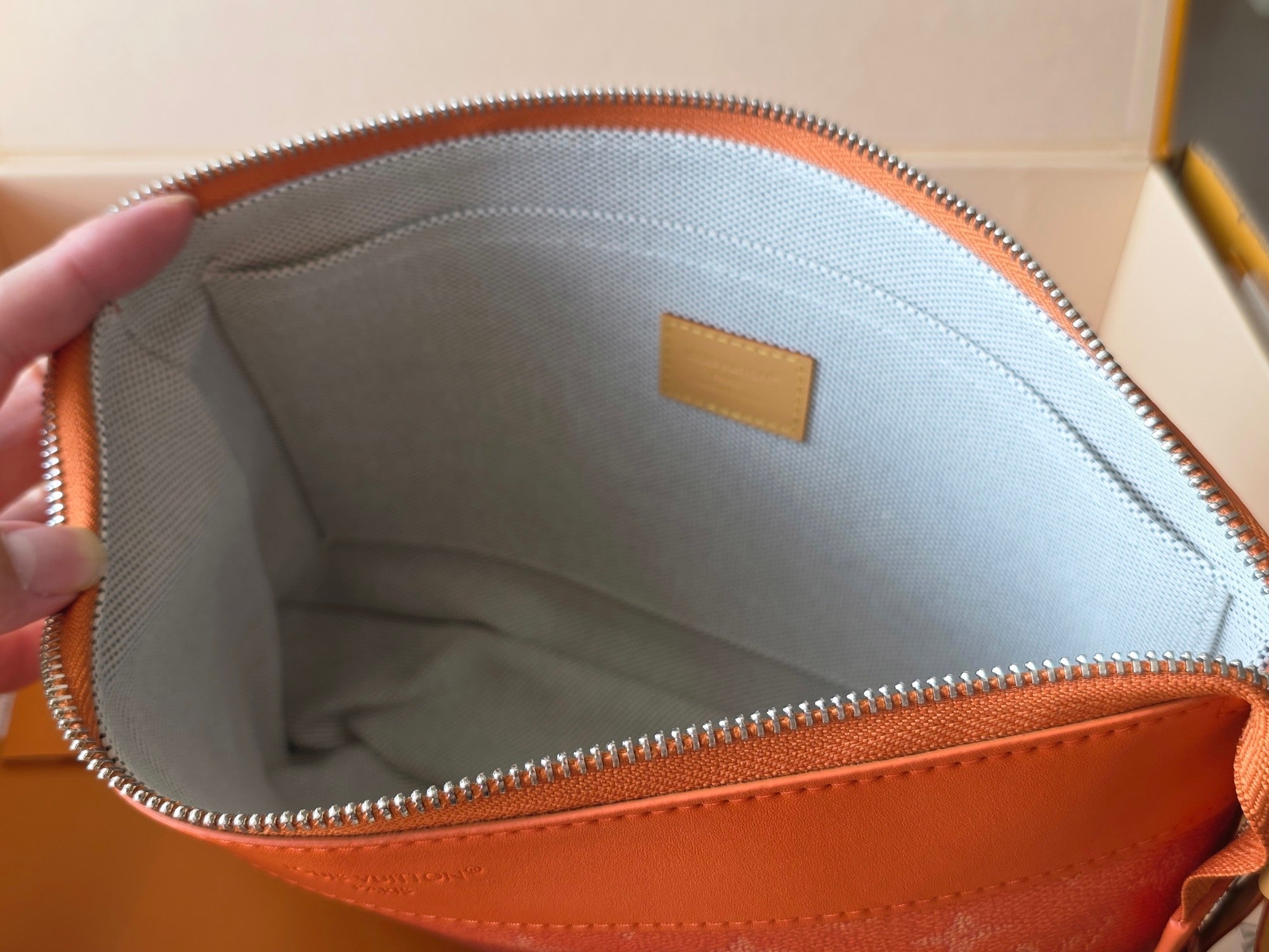 LV Pochette Voyaye Souple Clutch Bag Orange Monogram Eclipse Canvas 275171