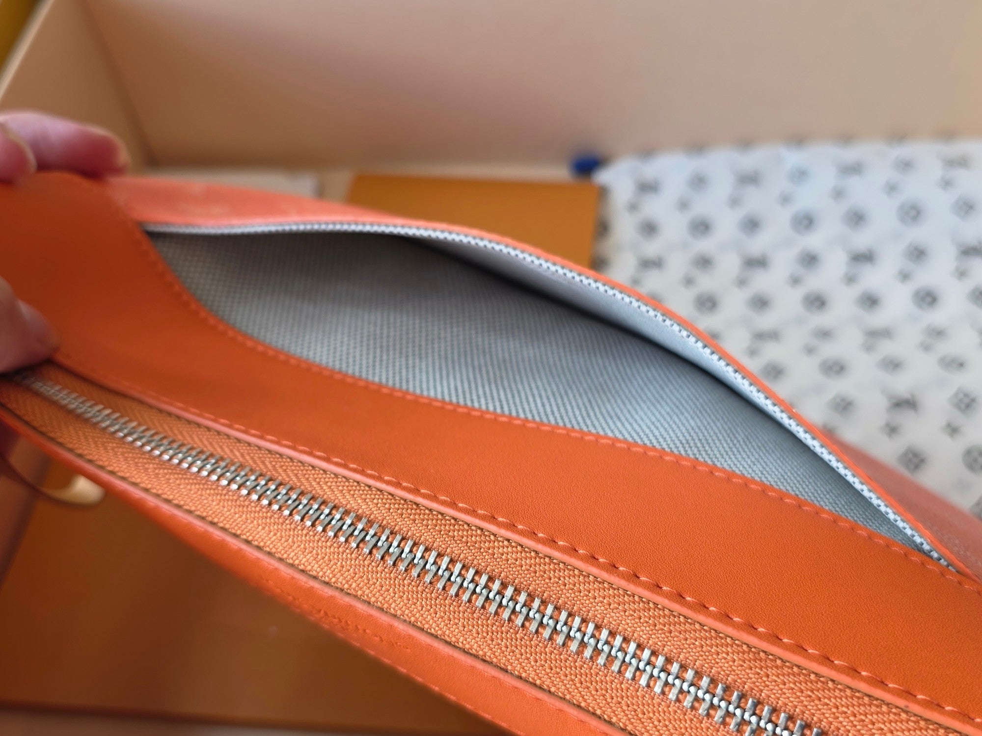 LV Pochette Voyaye Souple Clutch Bag Orange Monogram Eclipse Canvas 275171