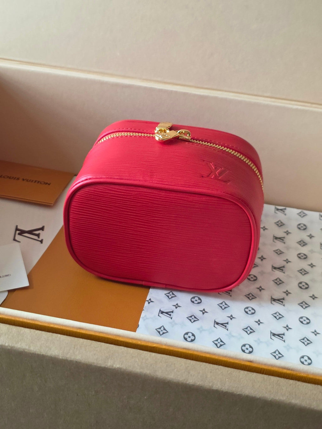 LV Nice Nano Cosmetic 10.2 Bag Rose Red Epi Leather 275221
