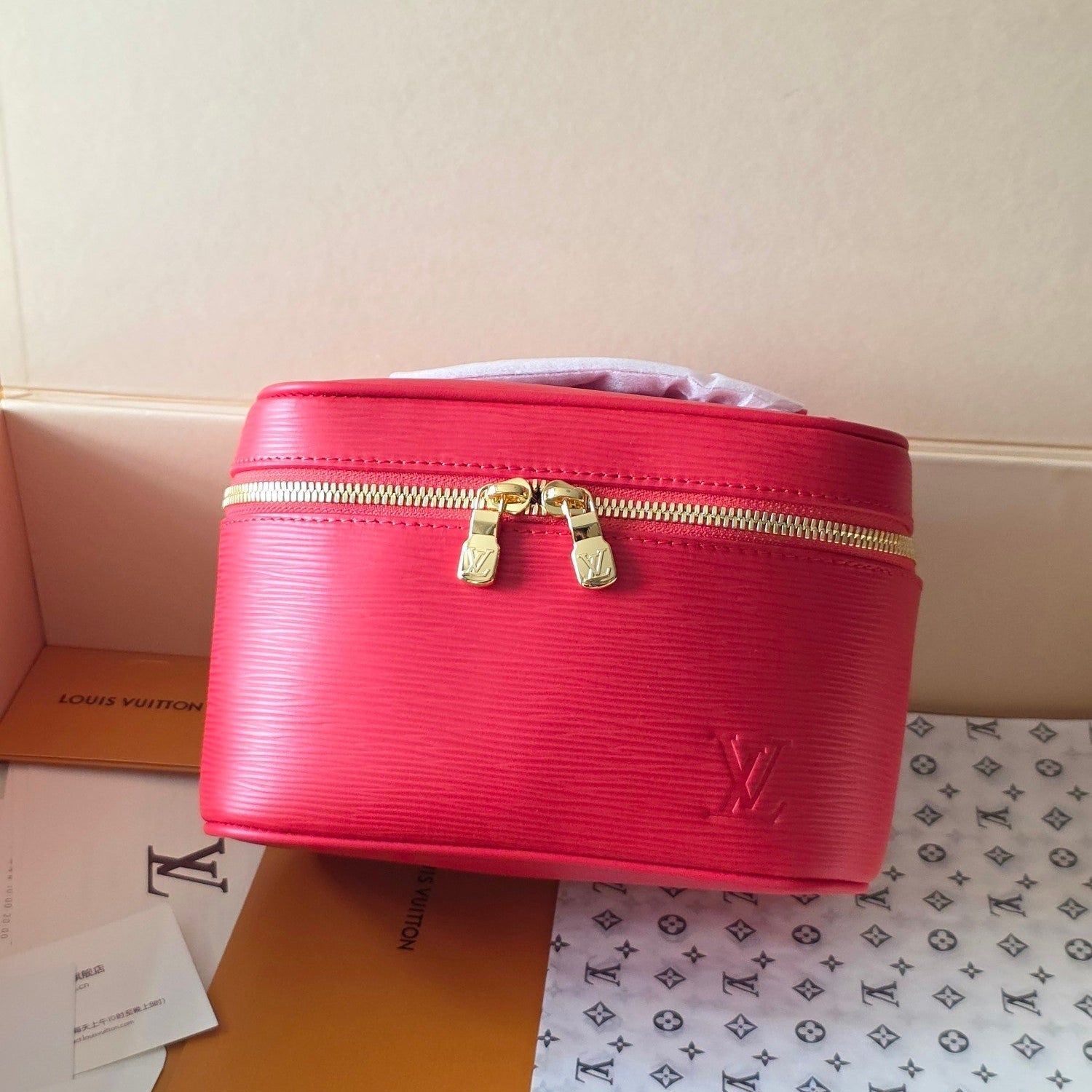 LV Nice Nano Cosmetic 20 Bag Rose Red Epi Leather 275223