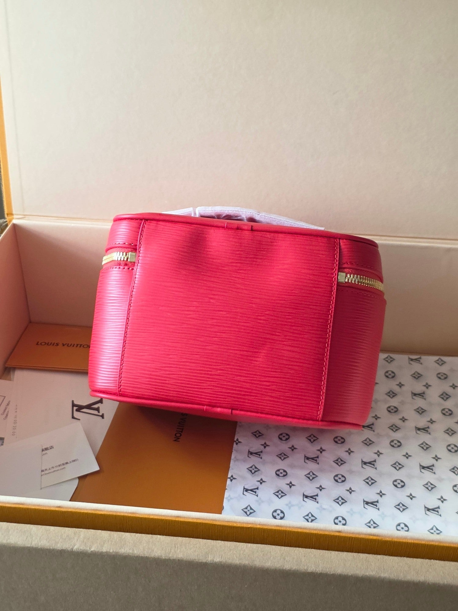 LV Nice Nano Cosmetic 20 Bag Rose Red Epi Leather 275223