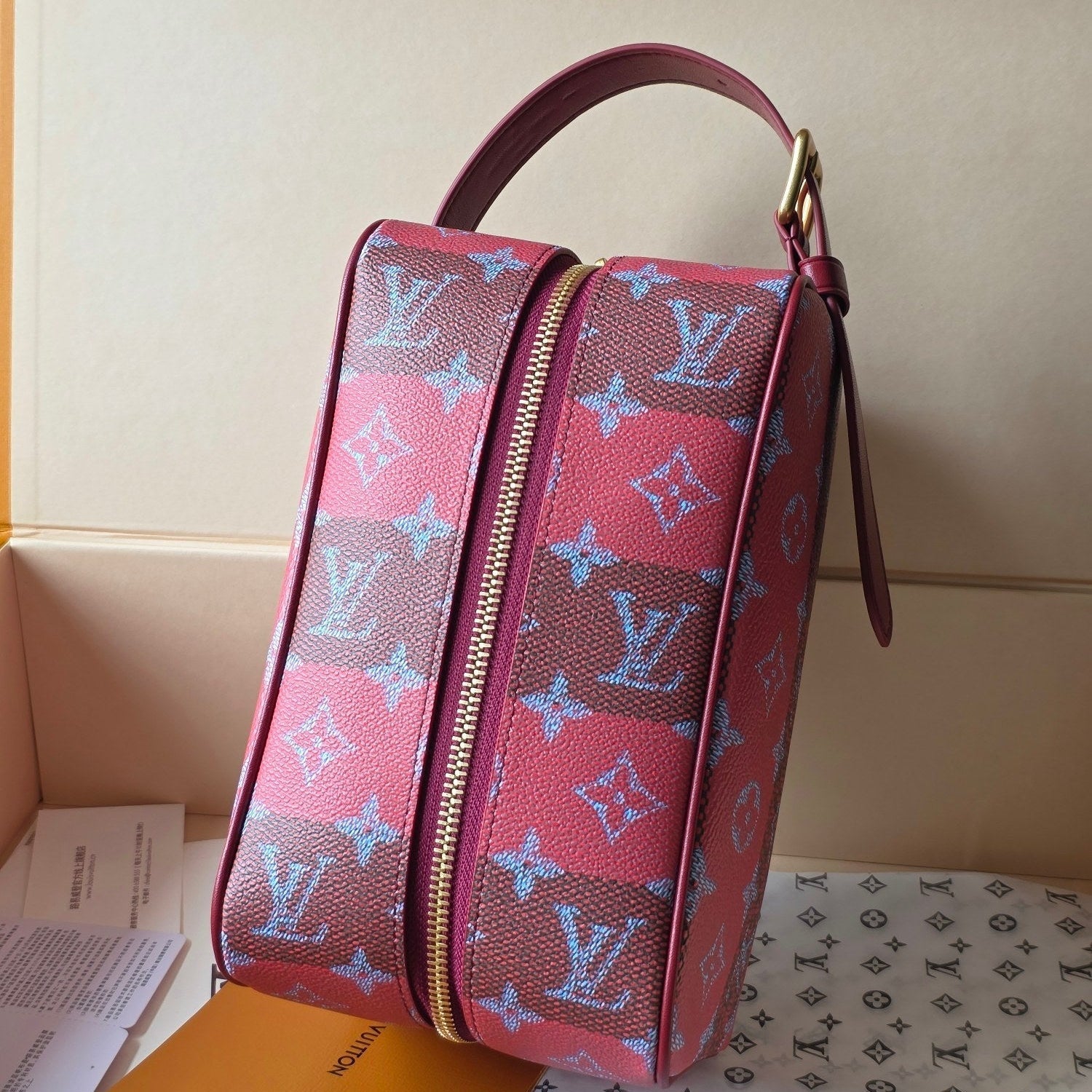 LV Makeup Bag Red PVC Fabric with Leather 275393