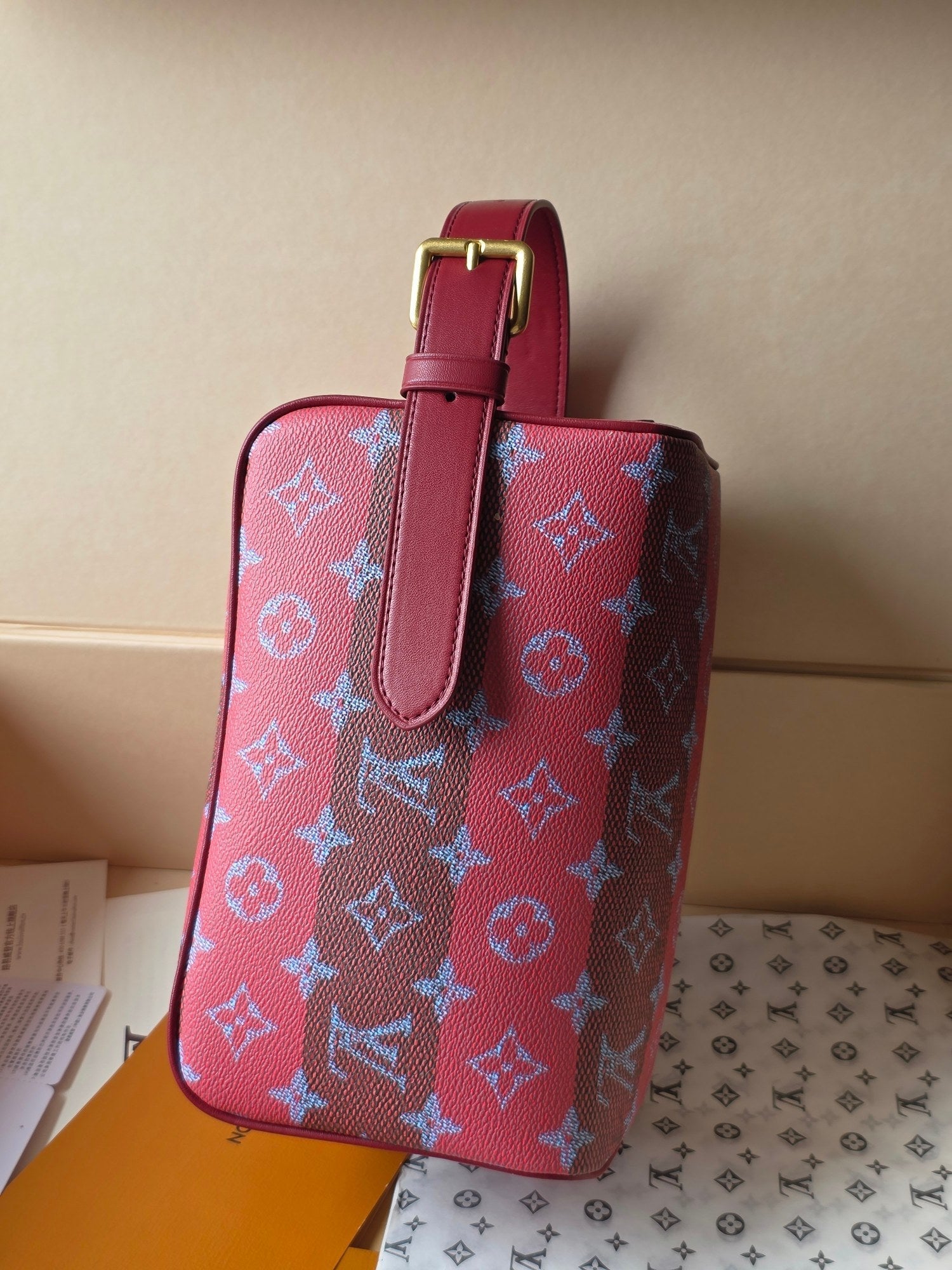 LV Makeup Bag Red PVC Fabric with Leather 275393