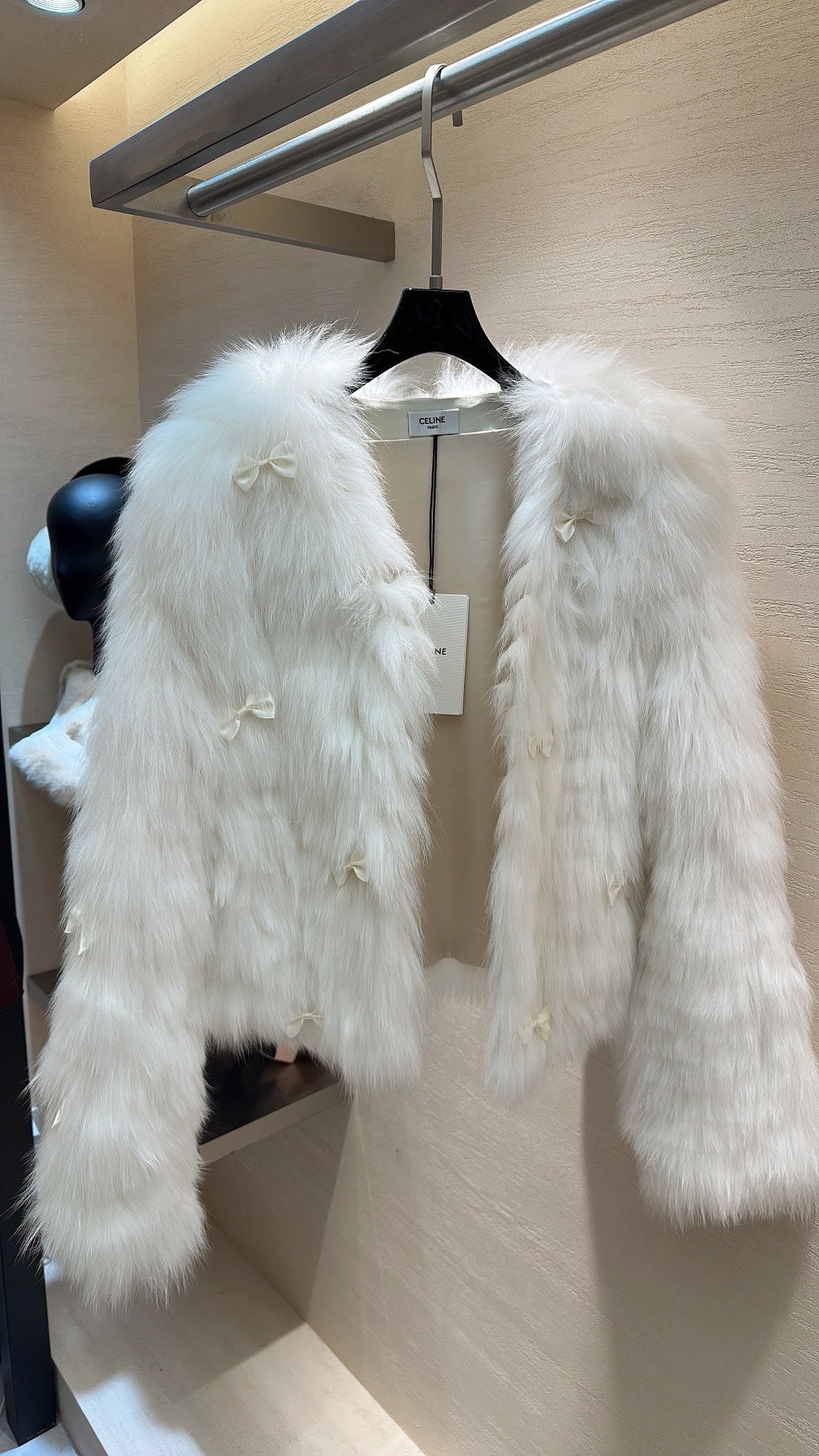 CELINE's 2025 New Fox Fur White Coat 333410