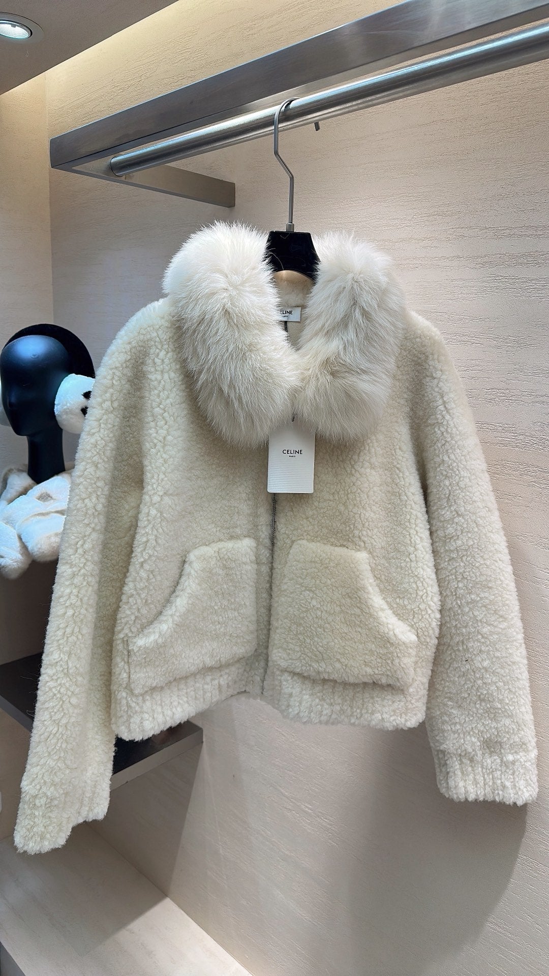 CELINE Shearling White Coat 333253