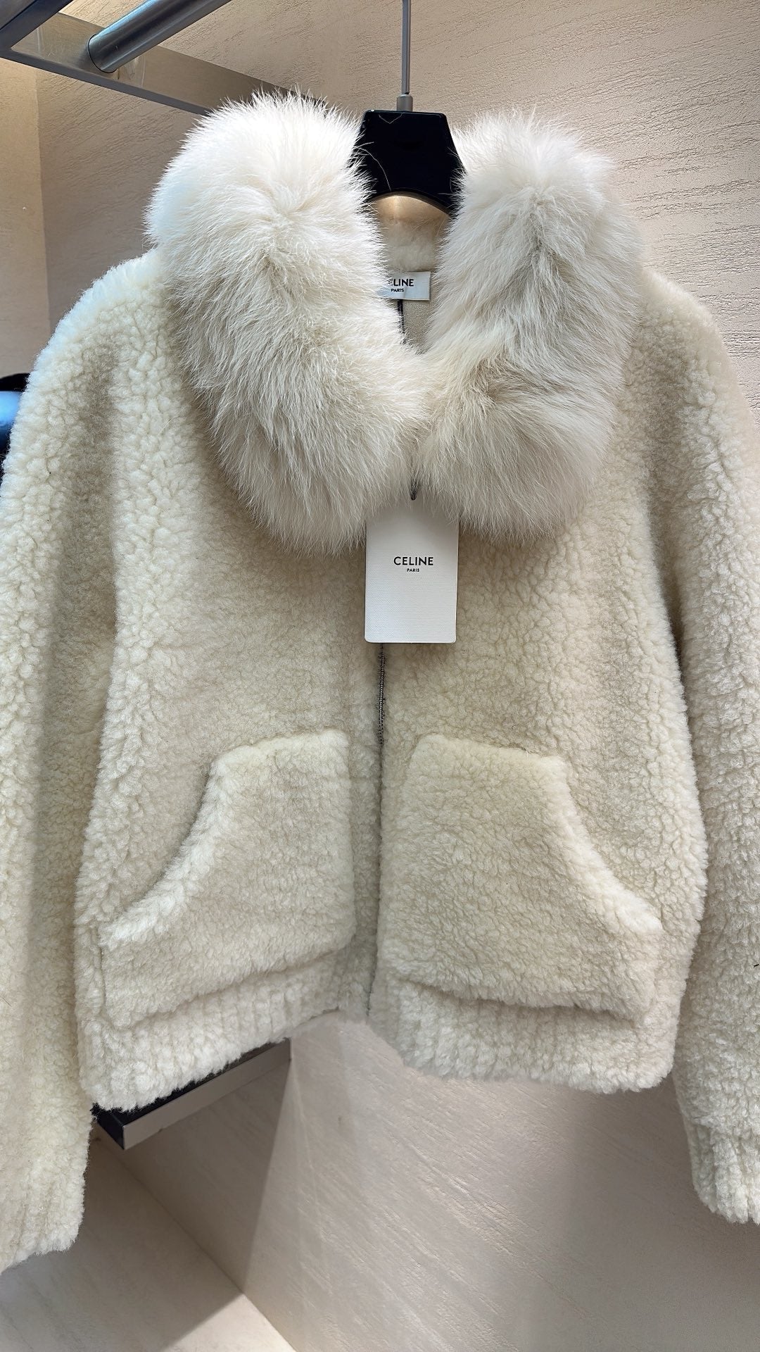 CELINE Shearling White Coat 333253