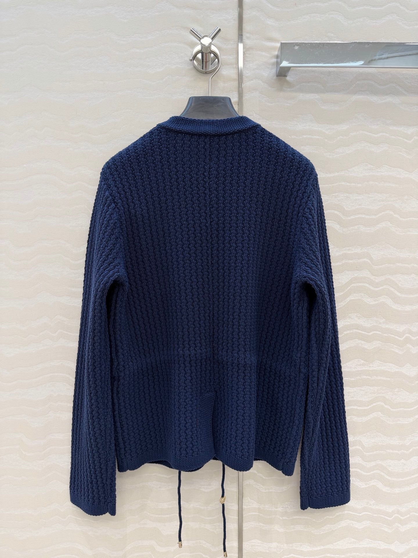 Chanel 26c Rhinestone Buckle Belt Cardigan Blue Wool 333721