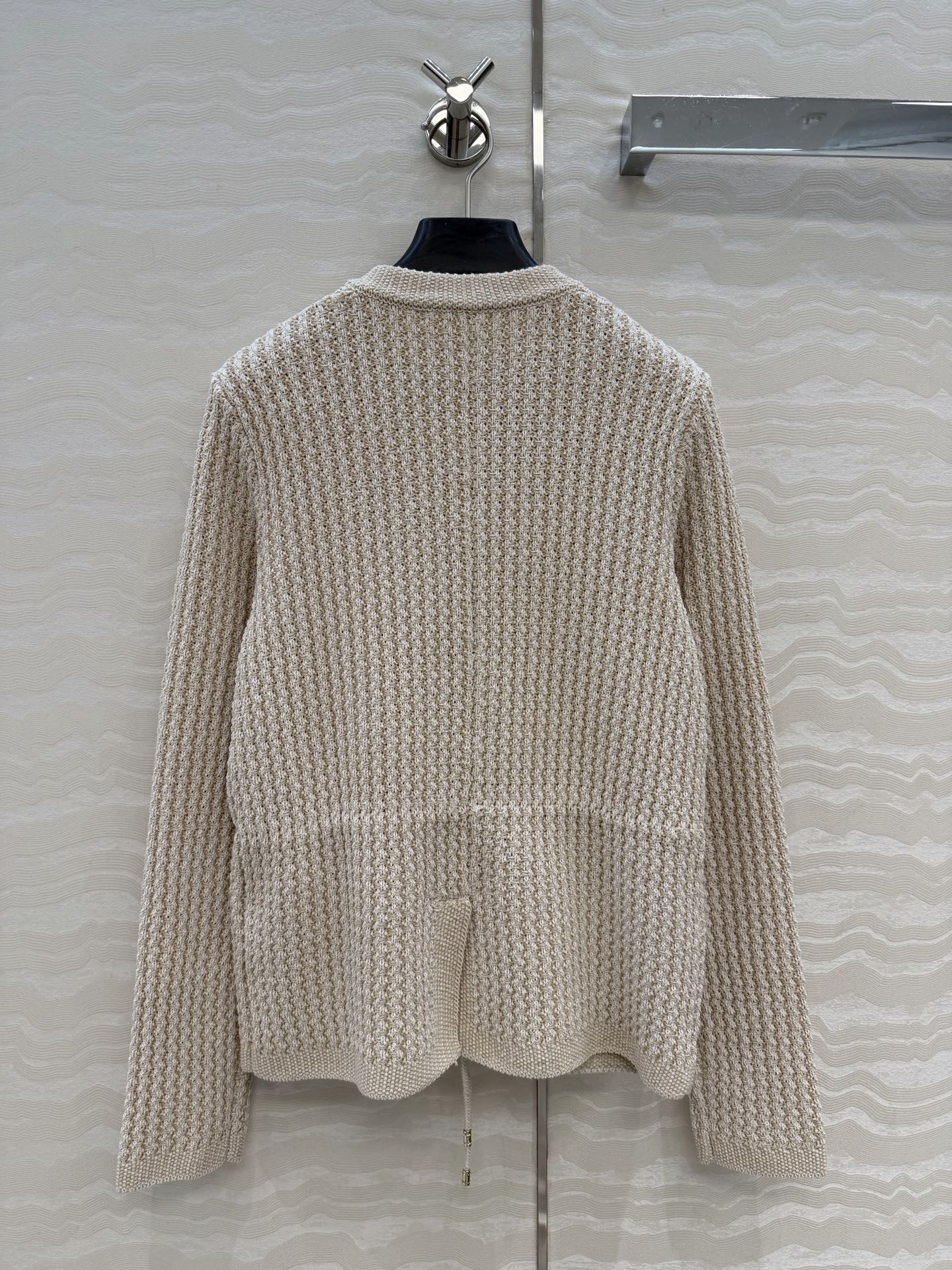 Chanel 26c Rhinestone Buckle Belt Cardigan Beige Wool 333717