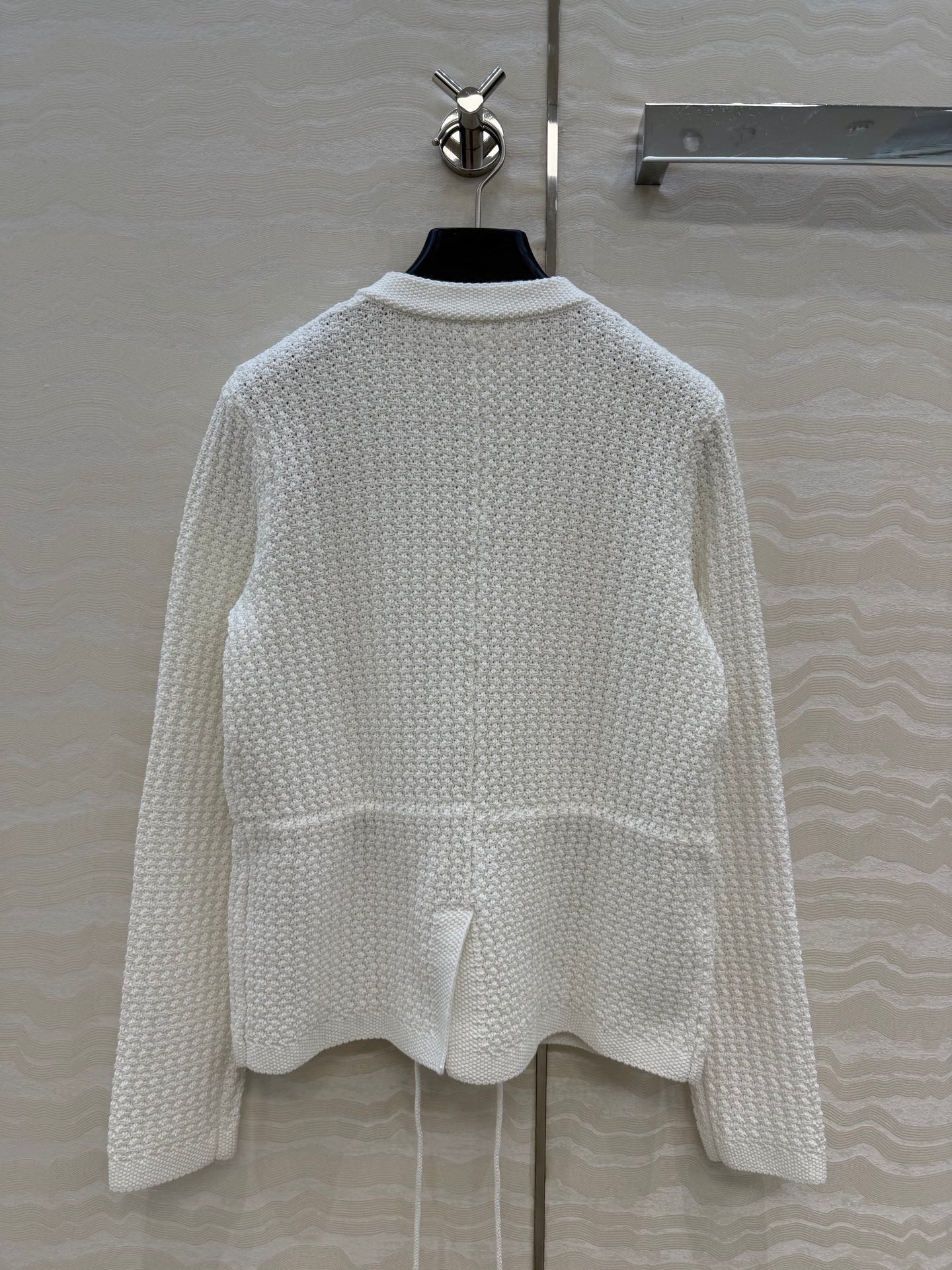 Chanel 26c Rhinestone Buckle Belt Cardigan White Wool 333715