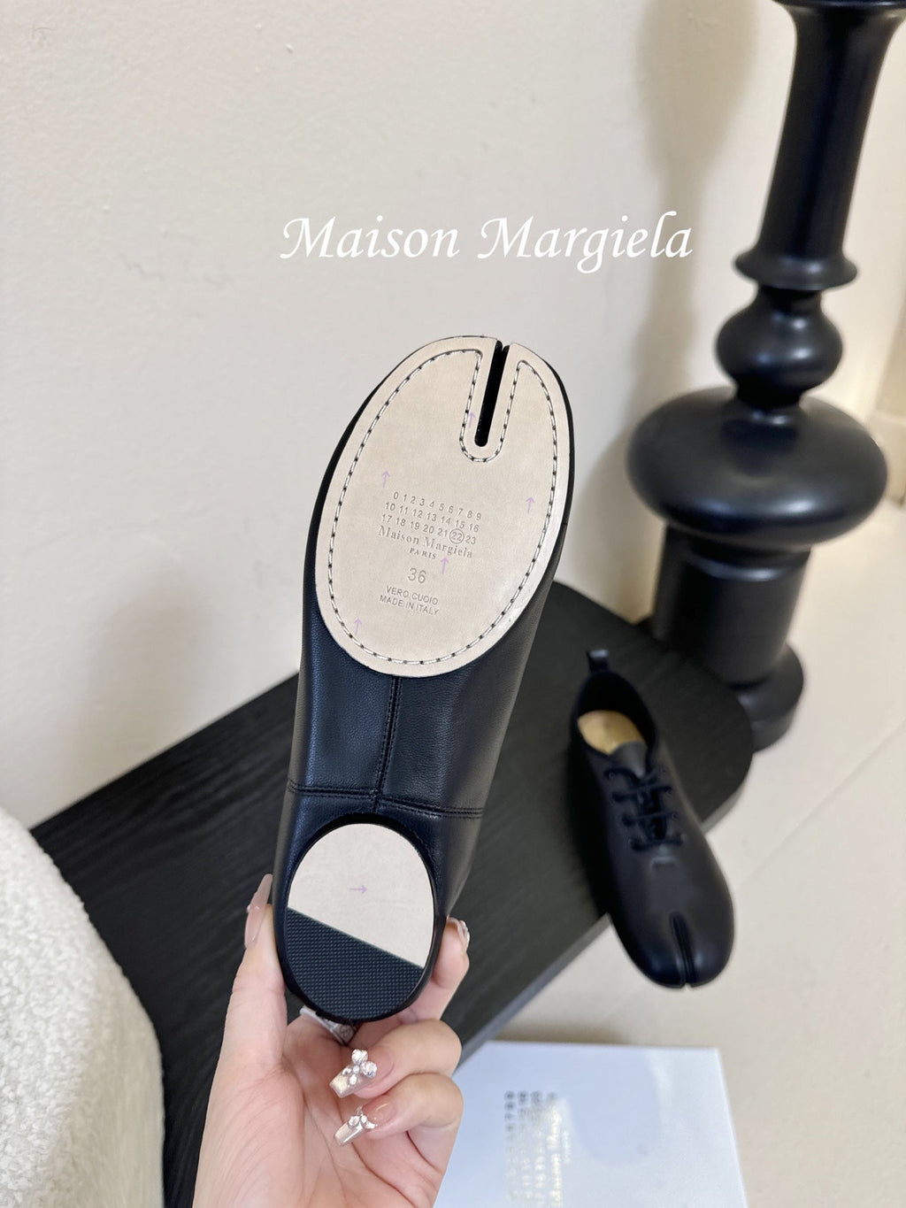 Maison Margiela Split-Toe Black Mary Jane Flat in Sheepskin 580461