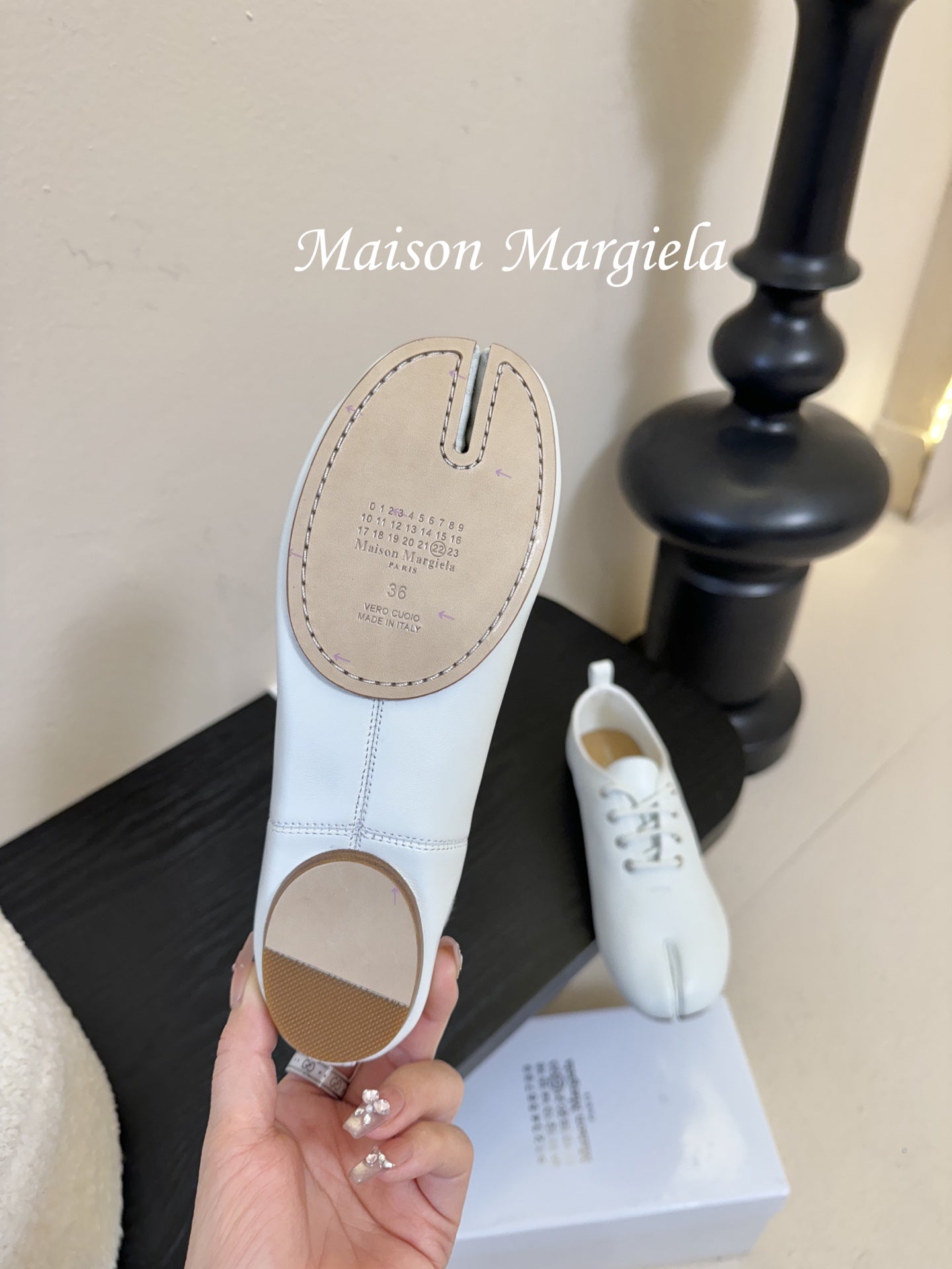 Maison Margiela Split-Toe White Mary Jane Flat in Sheepskin 580460
