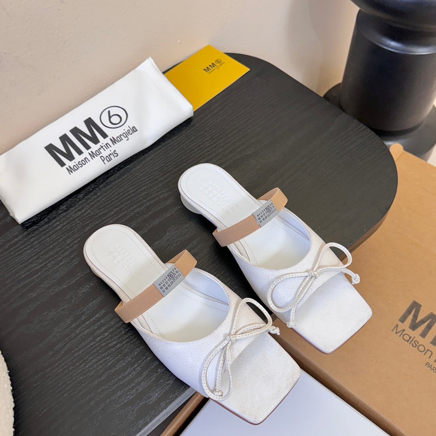 Maison 2025 Split-Toe Chunky Mary Jane White Flat in Cowhide 580452