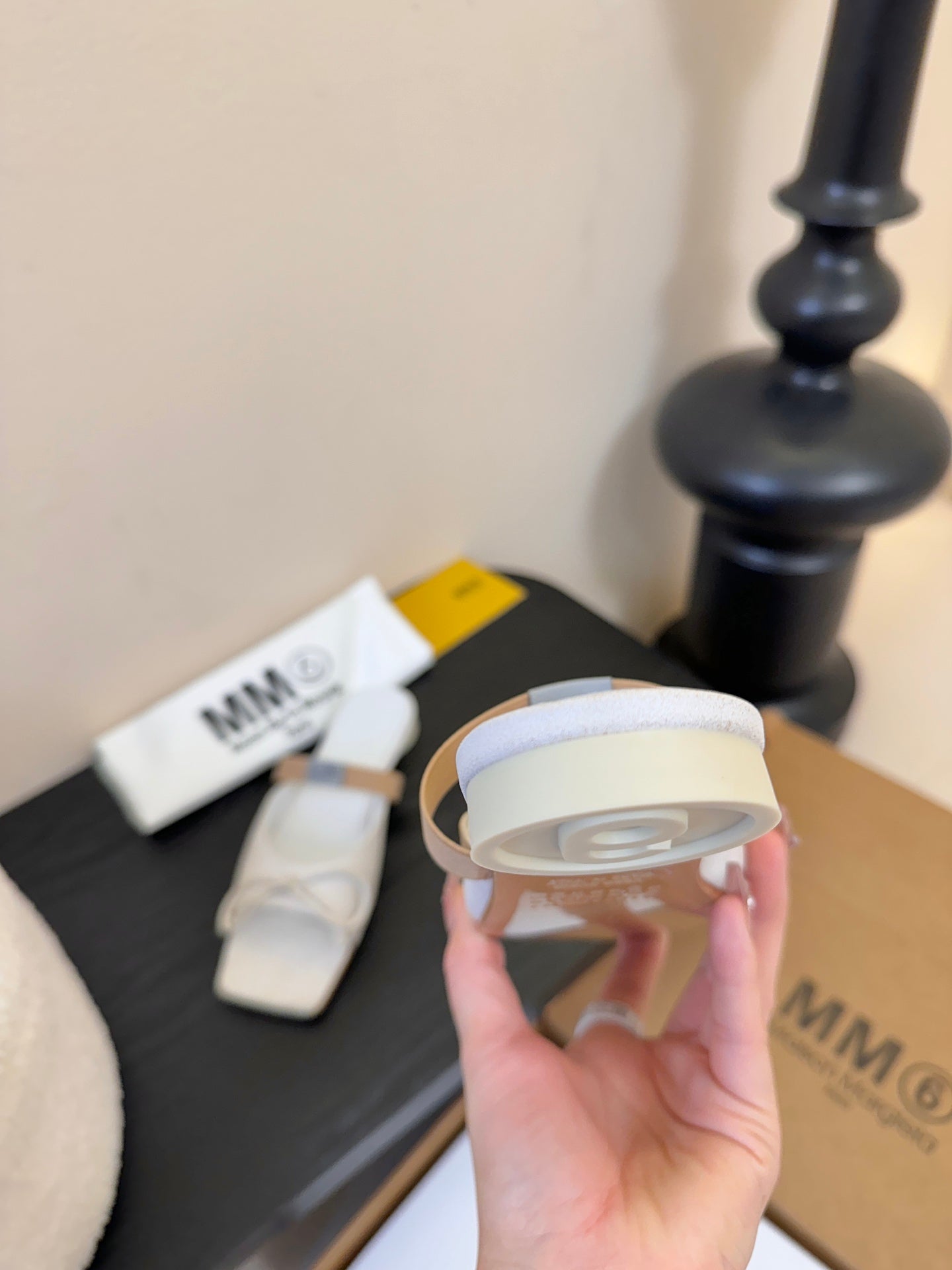 Maison 2025 Split-Toe Chunky Mary Jane White Flat in Cowhide 580452