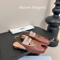 Maison Margiela Split-Toe Peep-Toe Slingback Brown Flat Sheepskin 580443