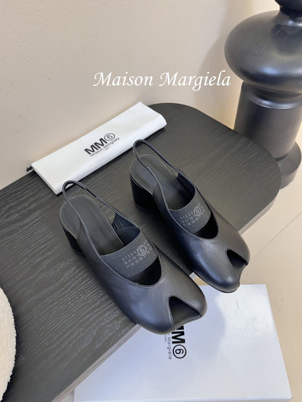 Maison Margiela Split-Toe Peep-Toe Chunky Heel Slingback Black in Sheepskin 580439