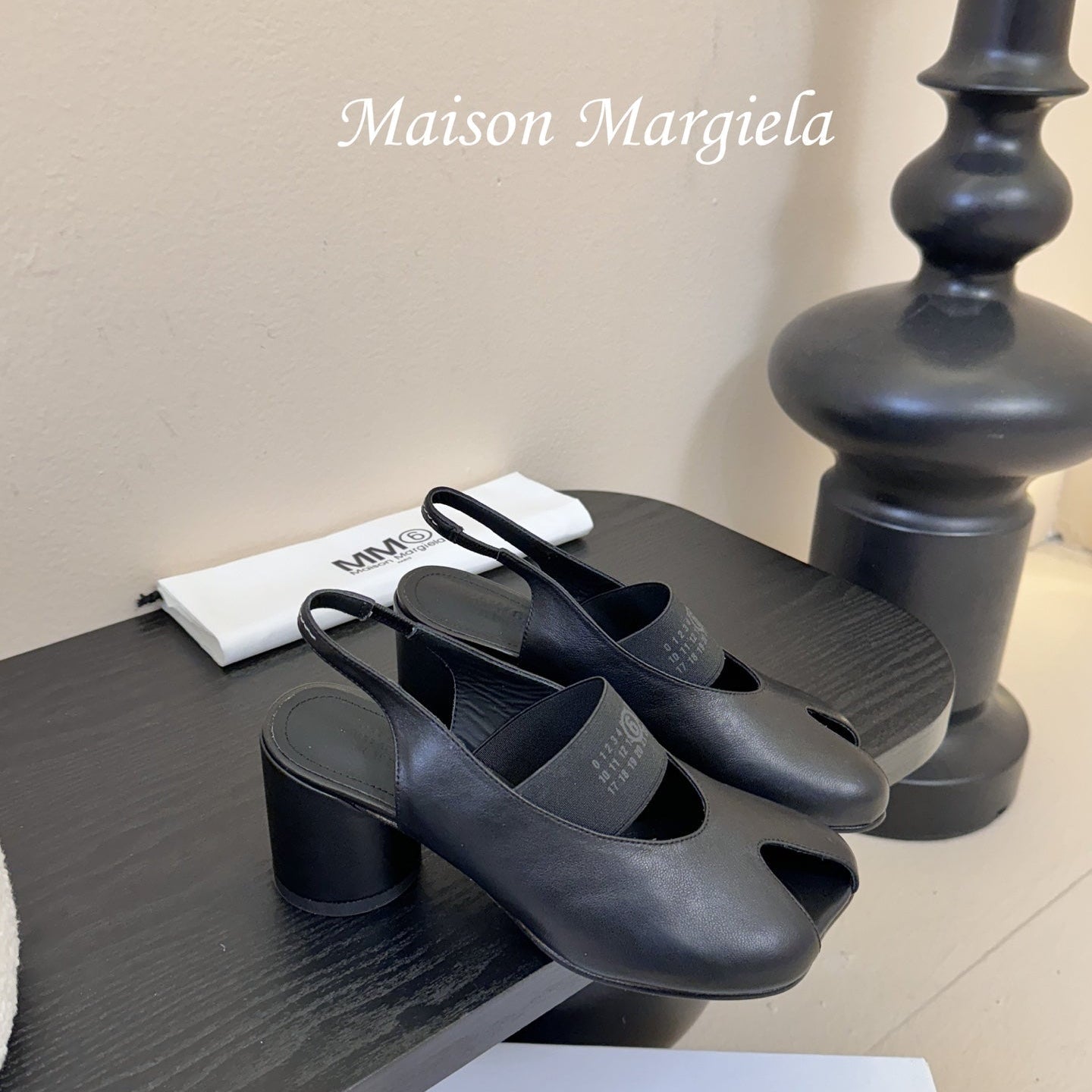Maison Margiela Split-Toe Peep-Toe Chunky Heel Slingback Black in Sheepskin 580439