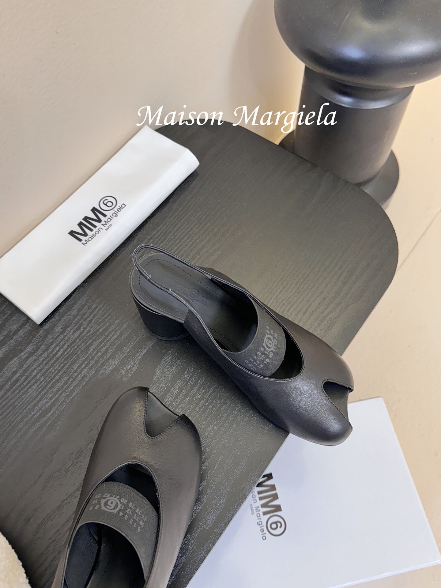 Maison Margiela Split-Toe Peep-Toe Chunky Heel Slingback Black in Sheepskin 580439