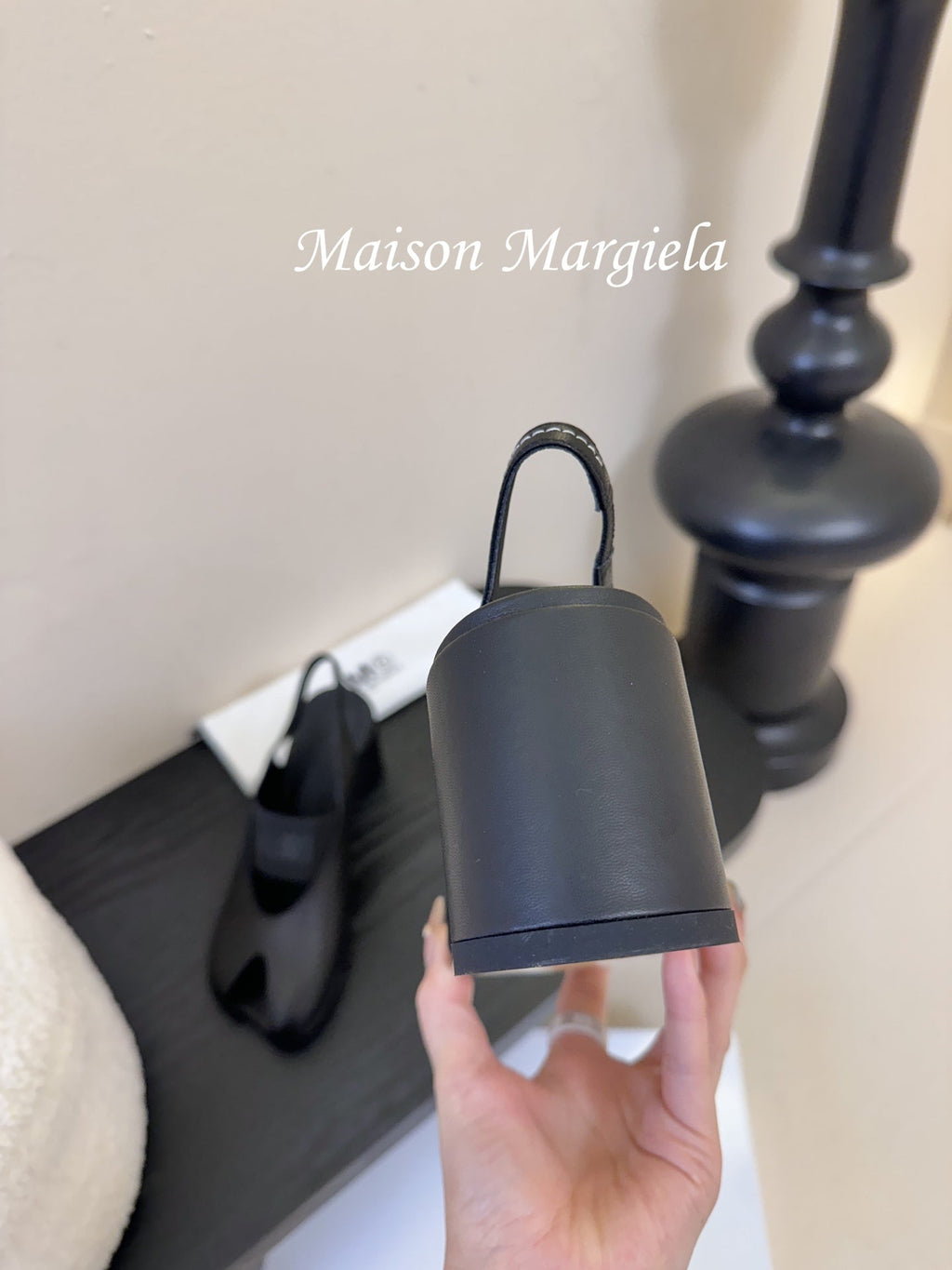 Maison Margiela Split-Toe Peep-Toe Chunky Heel Slingback Black in Sheepskin 580439