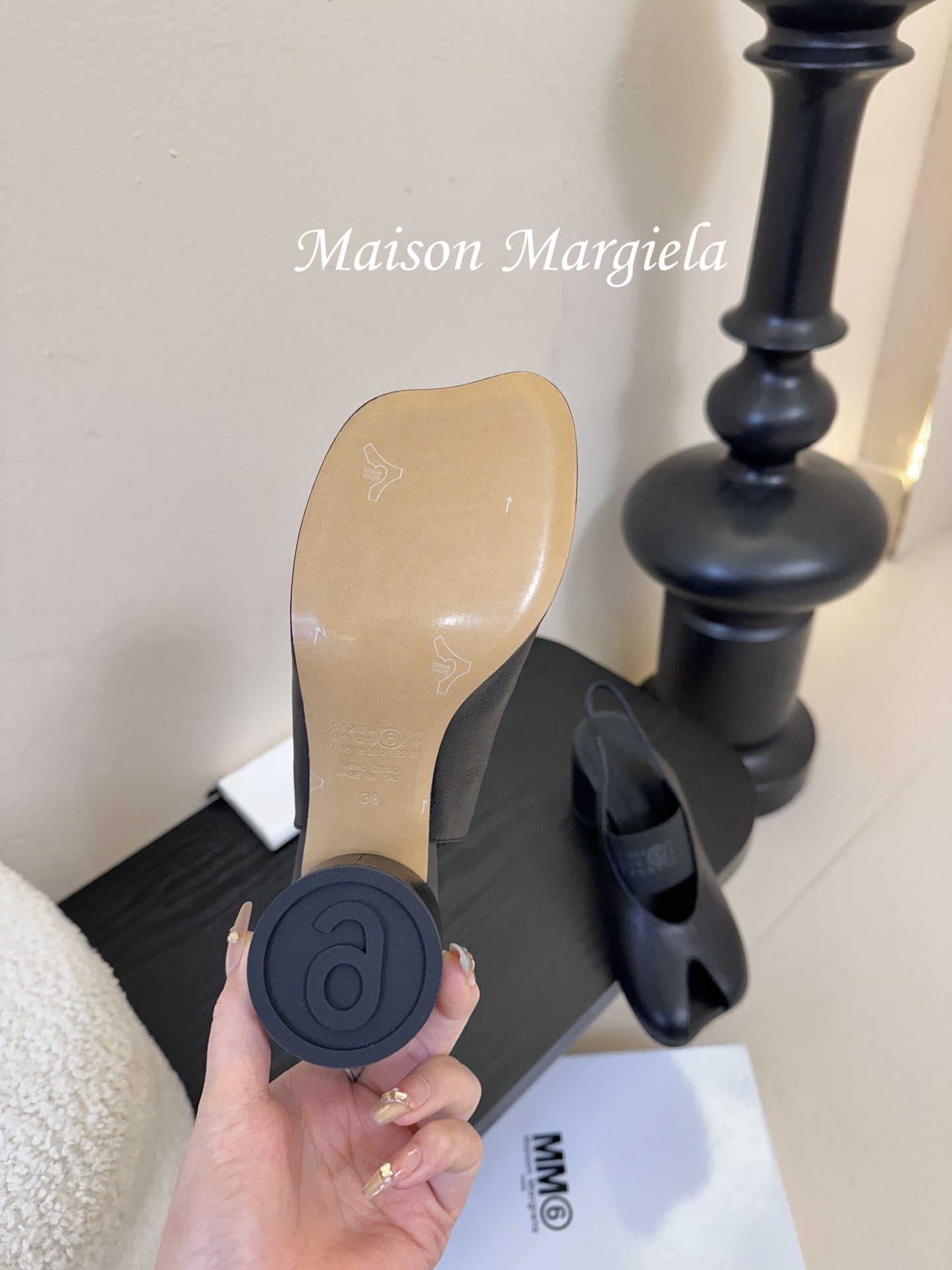 Maison Margiela Split-Toe Peep-Toe Chunky Heel Slingback Black in Sheepskin 580439