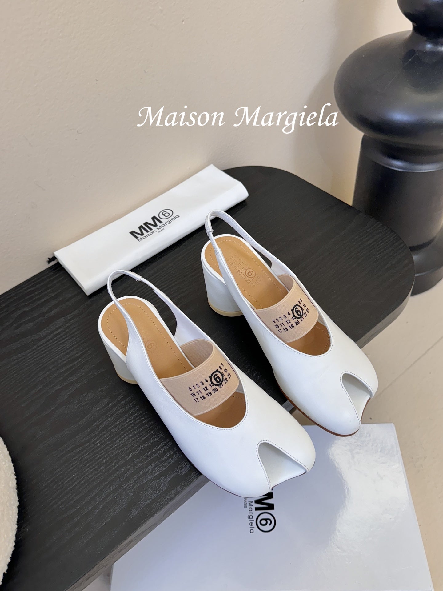 Maison Margiela Split-Toe Peep-Toe Chunky Heel Slingback White in Sheepskin 580438