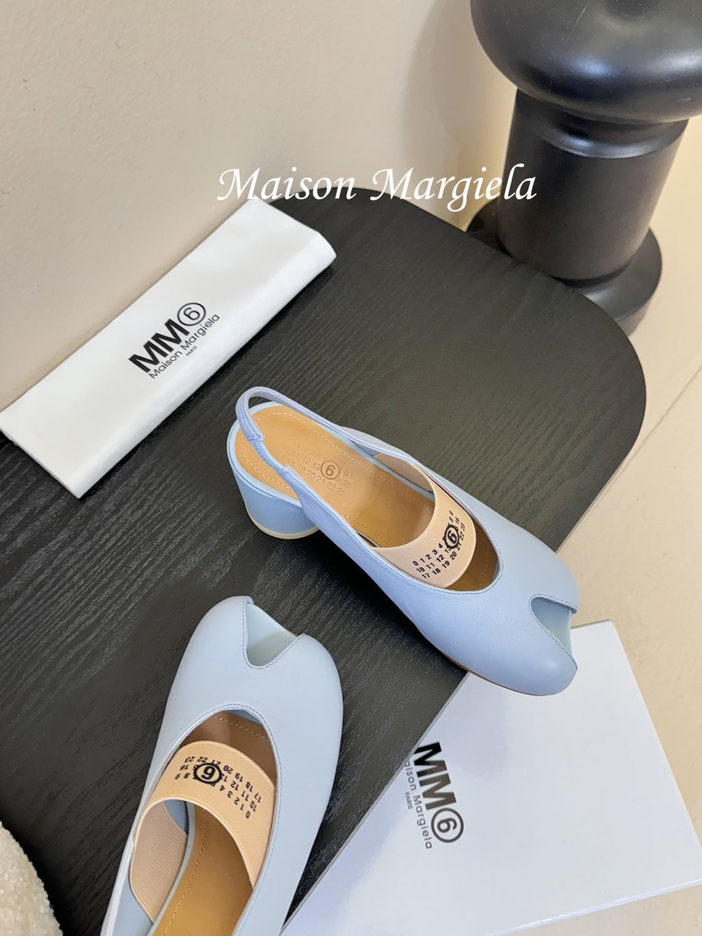 Maison Margiela Split-Toe Peep-Toe Chunky Heel Slingback Blue in Sheepskin 580436