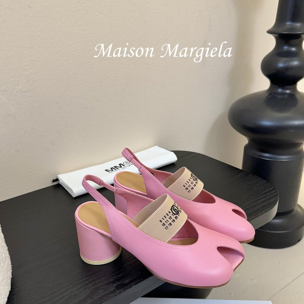 Maison Margiela Split-Toe Peep-Toe Chunky Heel Slingback Pink in Sheepskin 580435