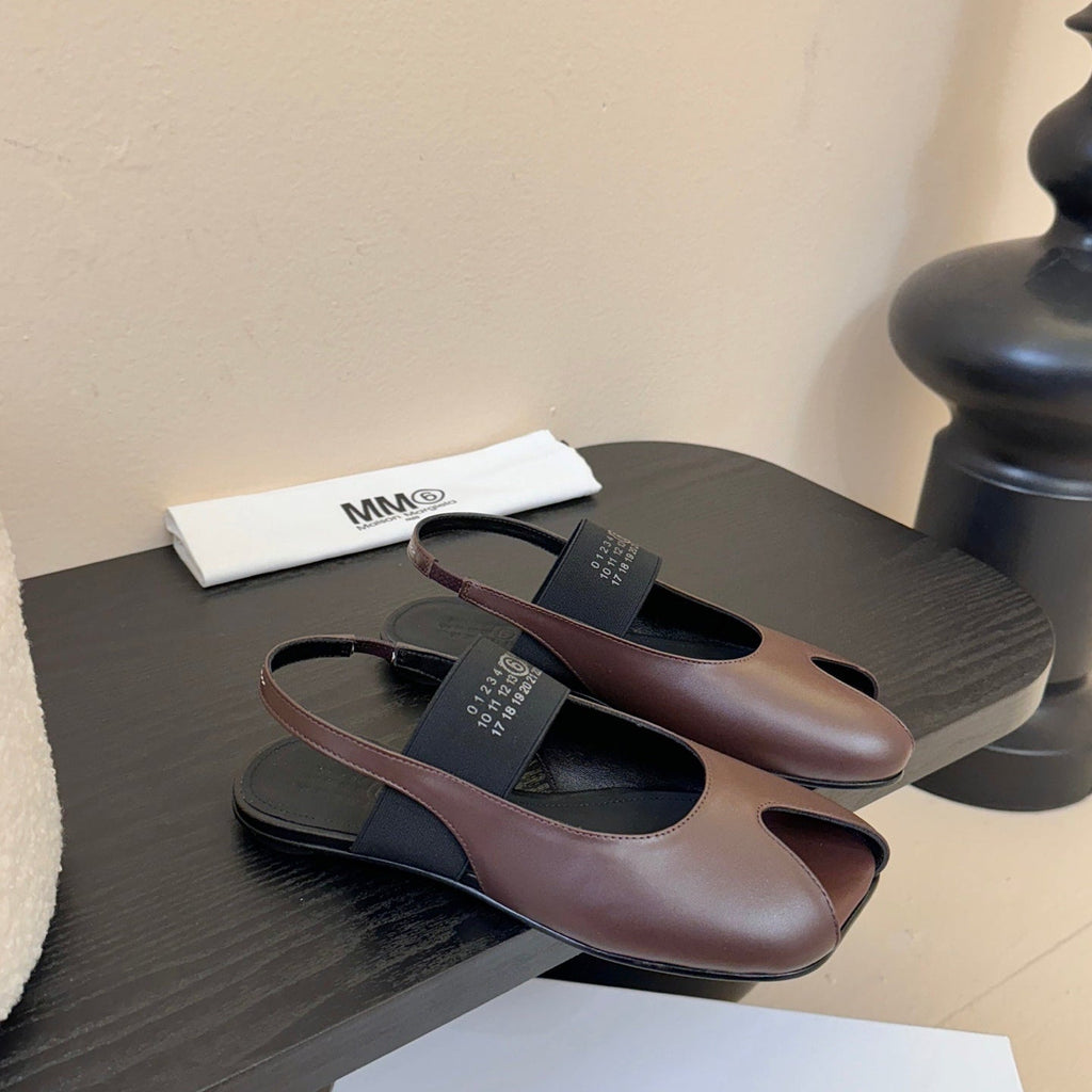 Maison Marginal Apple Toe Ballet Sandals Brown in Cowhide 580434