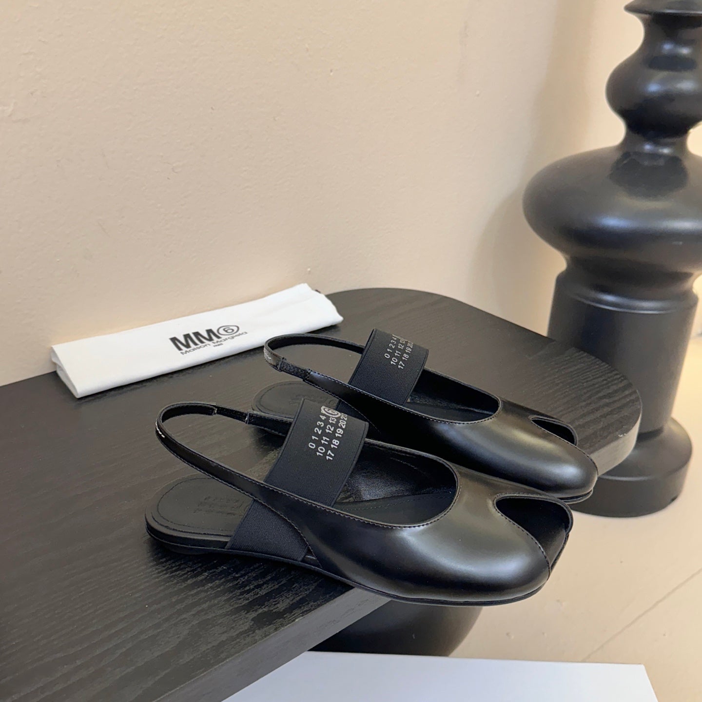 Maison Marginal Apple Toe Ballet Sandals Black in Cowhide 580433