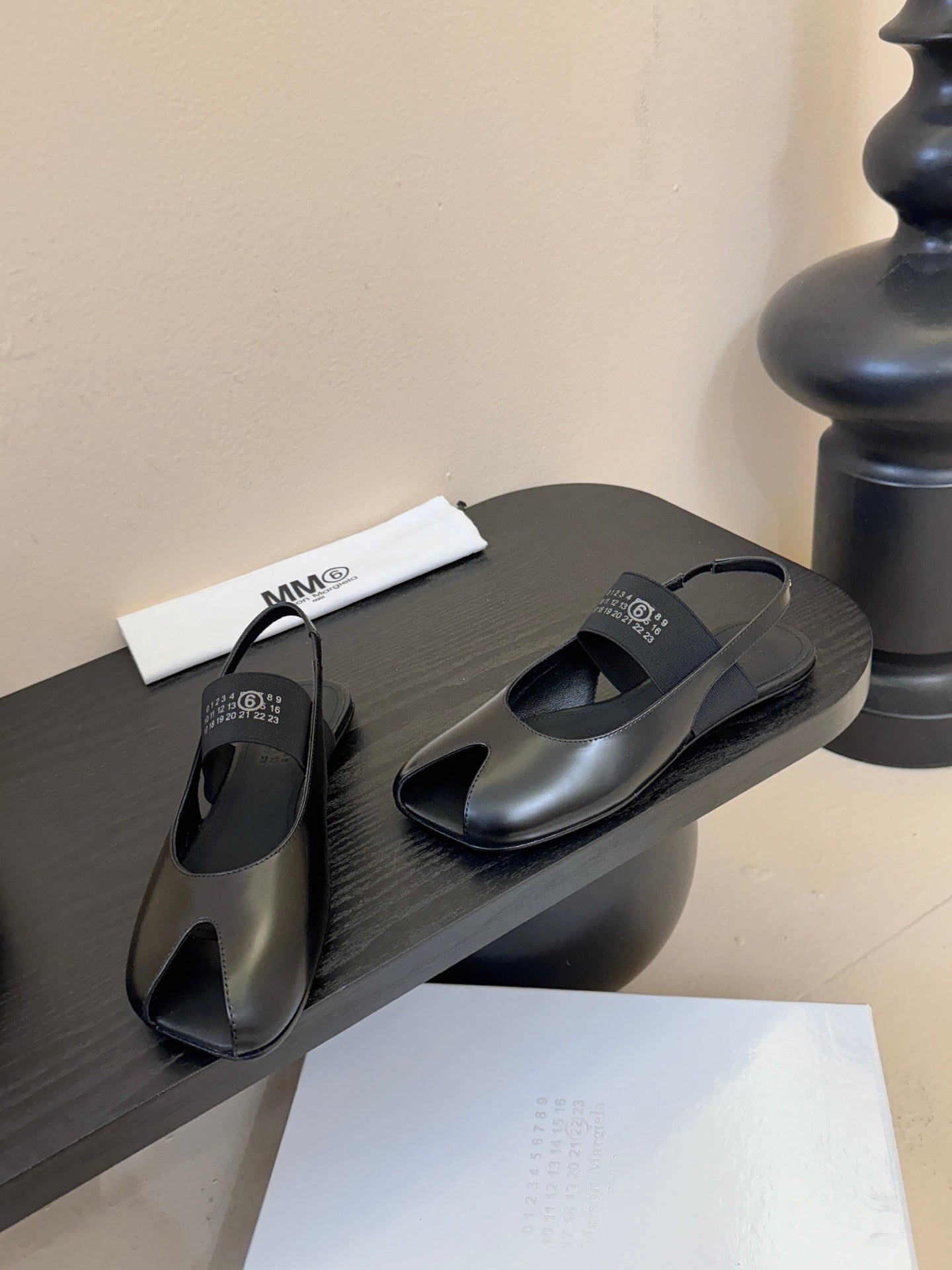 Maison Marginal Apple Toe Ballet Sandals Black in Cowhide 580433