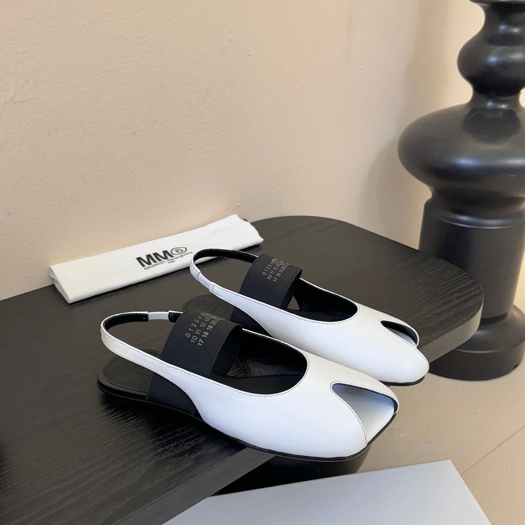 Maison Marginal Apple Toe Ballet Sandals White in Cowhide 580432