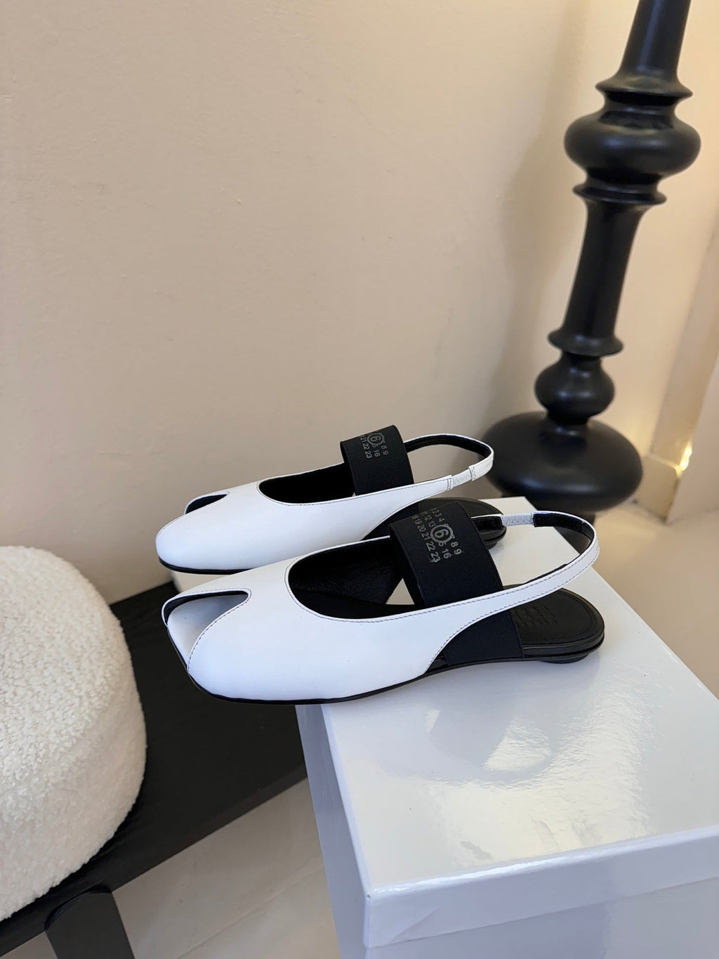 Maison Marginal Apple Toe Ballet Sandals White in Cowhide 580432