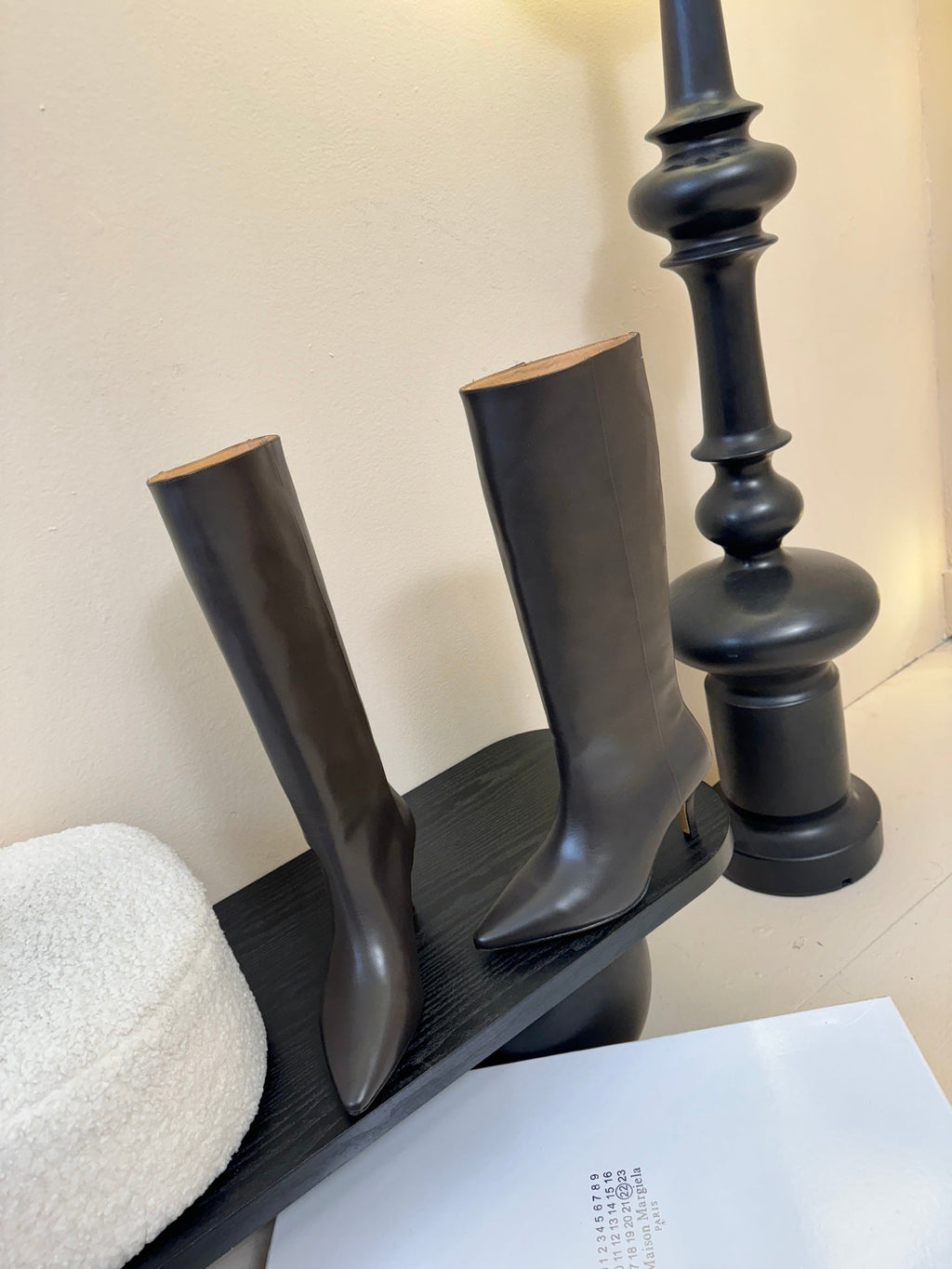 Maison Margiela Pointed Toe Riding High Boots Brown in Cowhide 580446