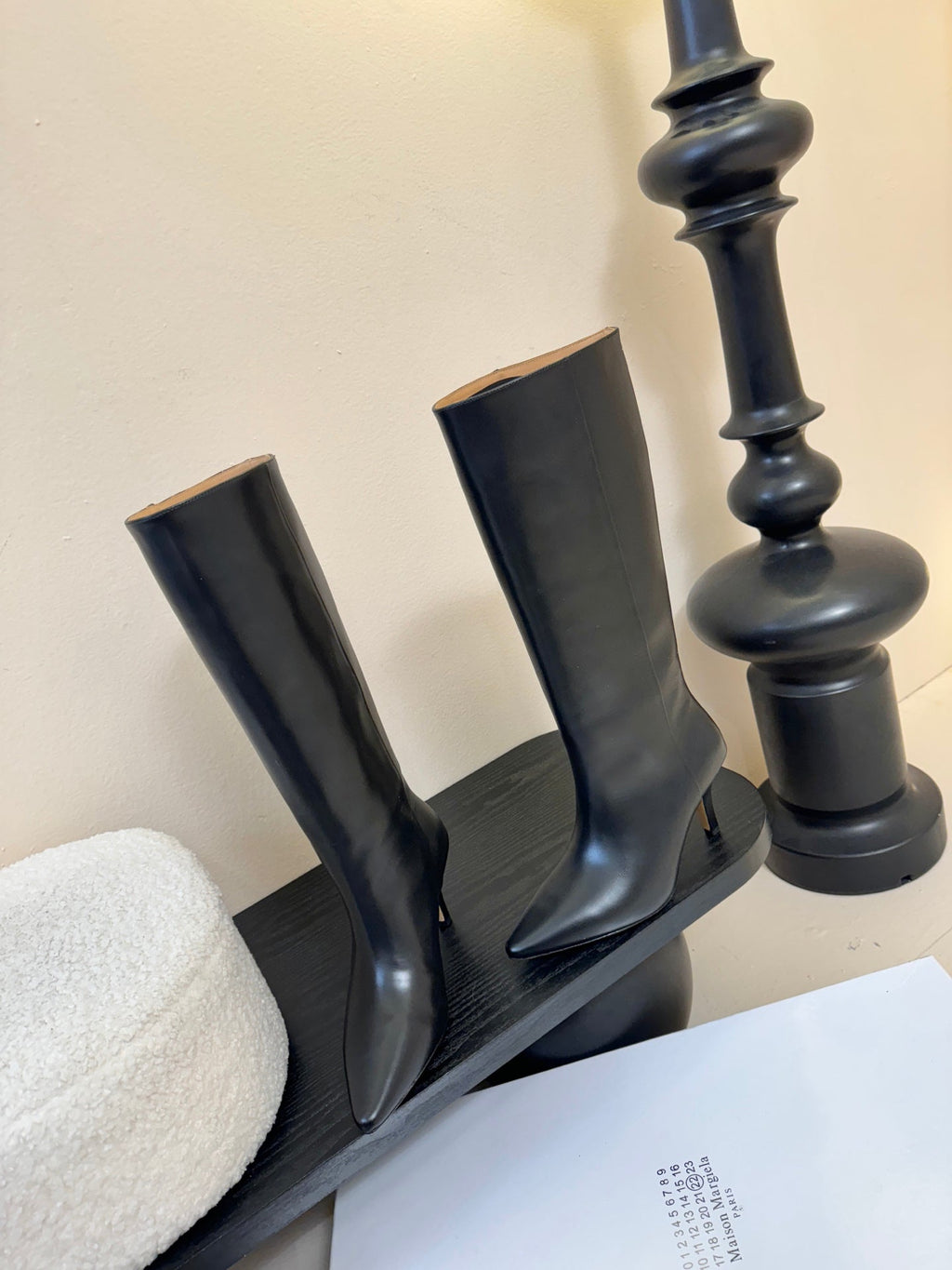 Maison Margiela Pointed Toe Riding High Boots Black in Cowhide 580445