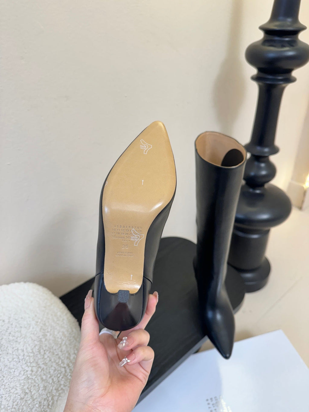 Maison Margiela Pointed Toe Riding High Boots Black in Cowhide 580445