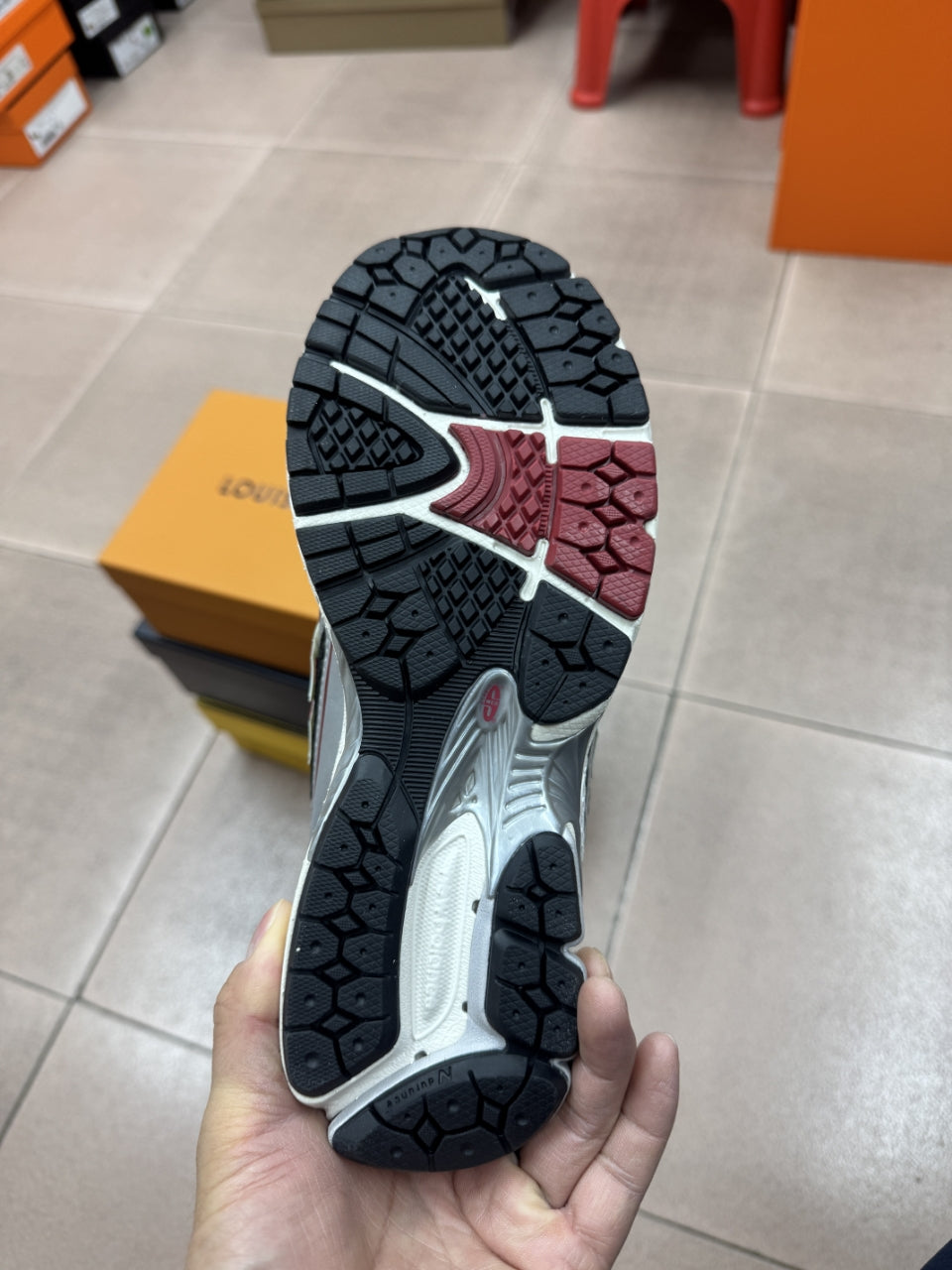 New Balance 1906R Low in the Silver Classic Crimson Mesh Calfskin