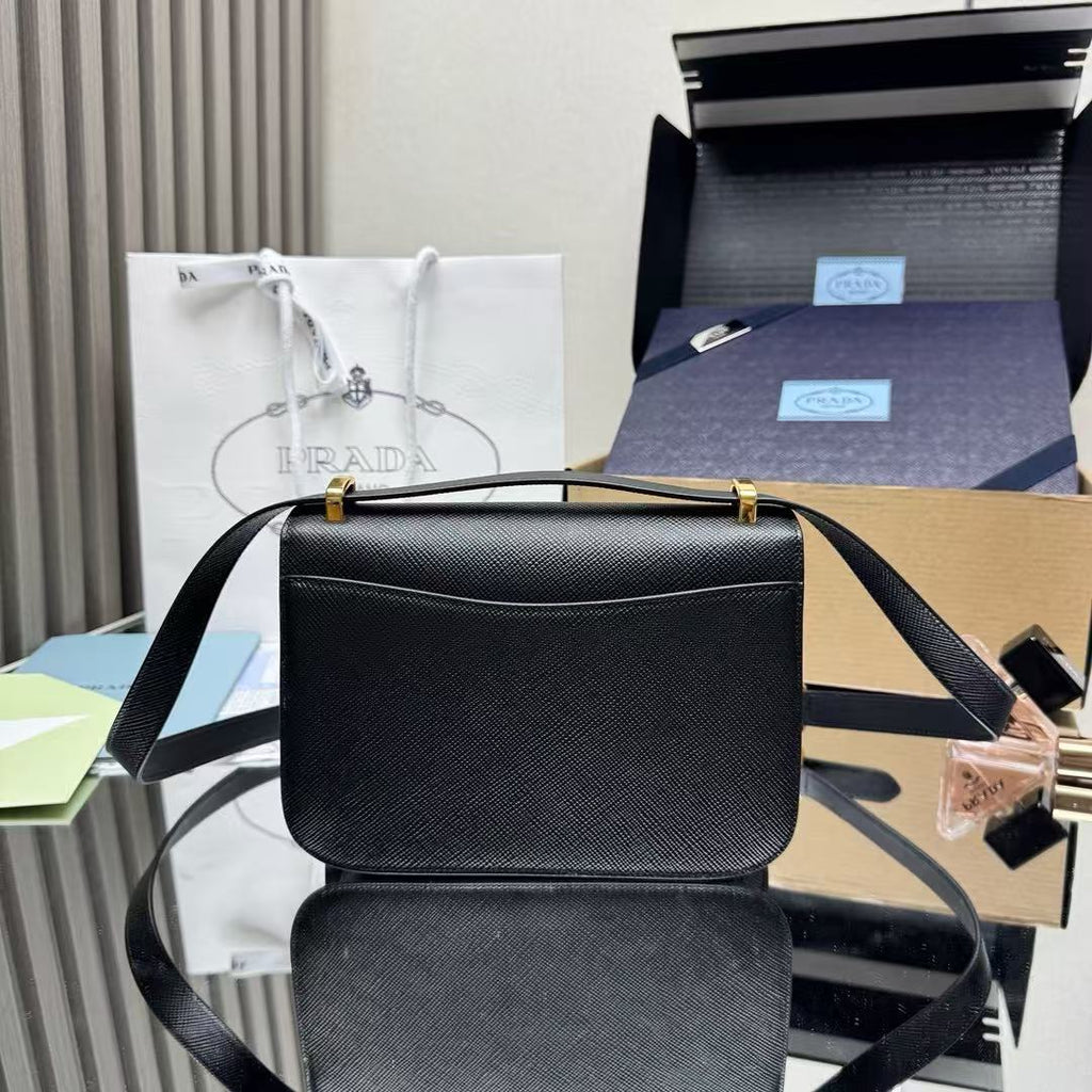 Prada Embleme Shoulder Bag Black Saffiano Leather